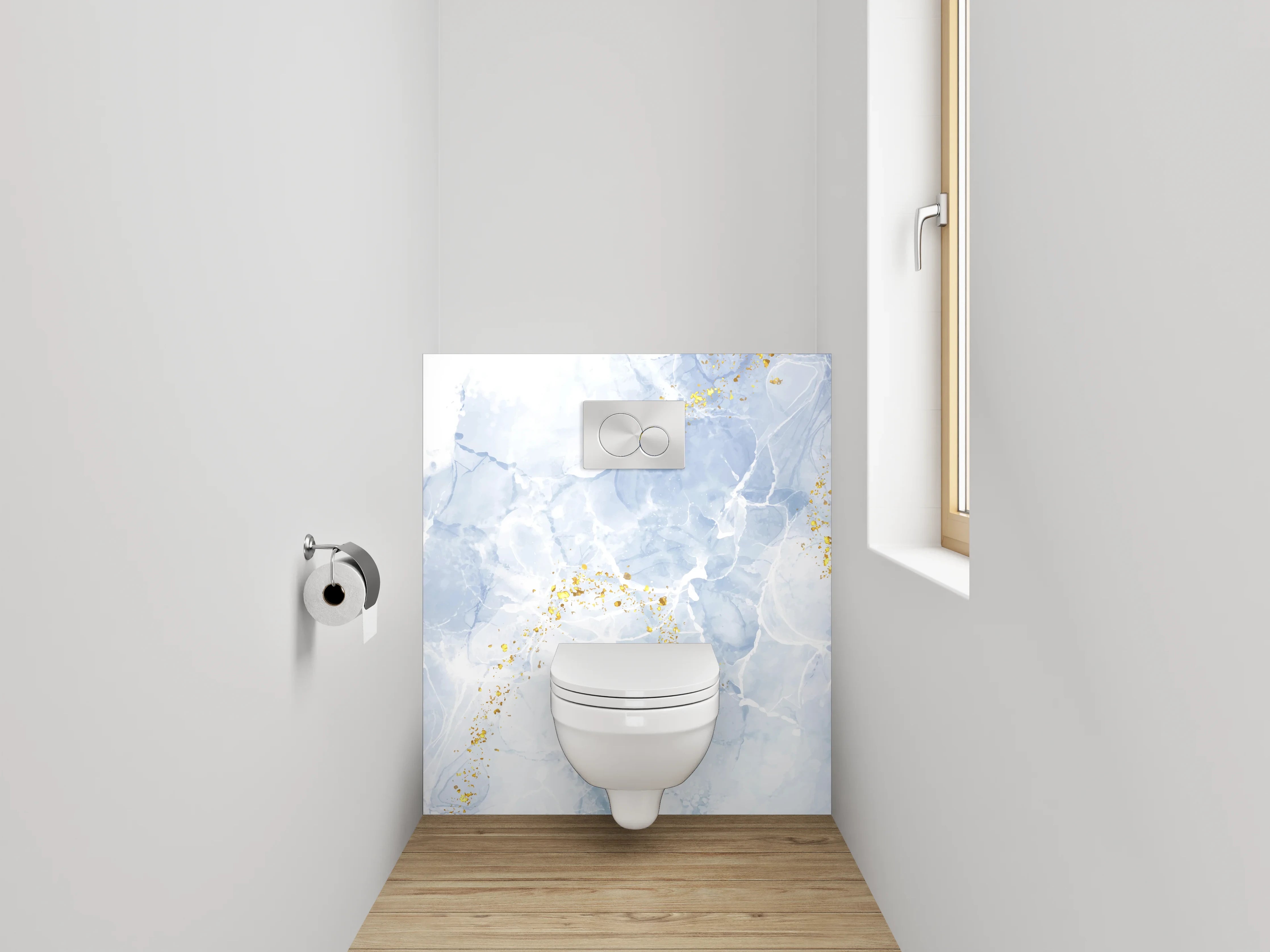 WC-Rückwand - Marmor Aquarell in Weiß Blau Gold