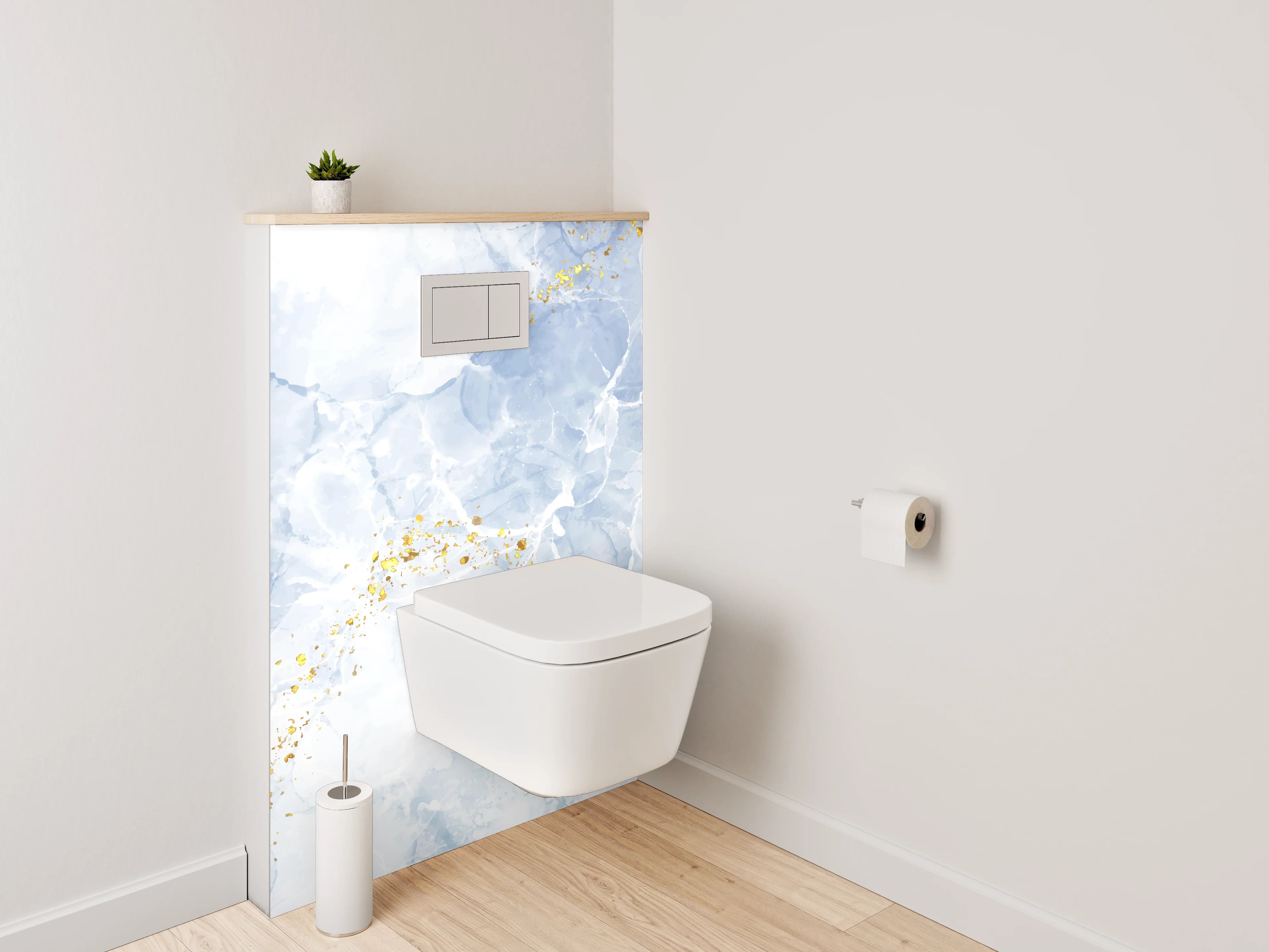 WC-Rückwand - Marmor Aquarell in Weiß Blau Gold