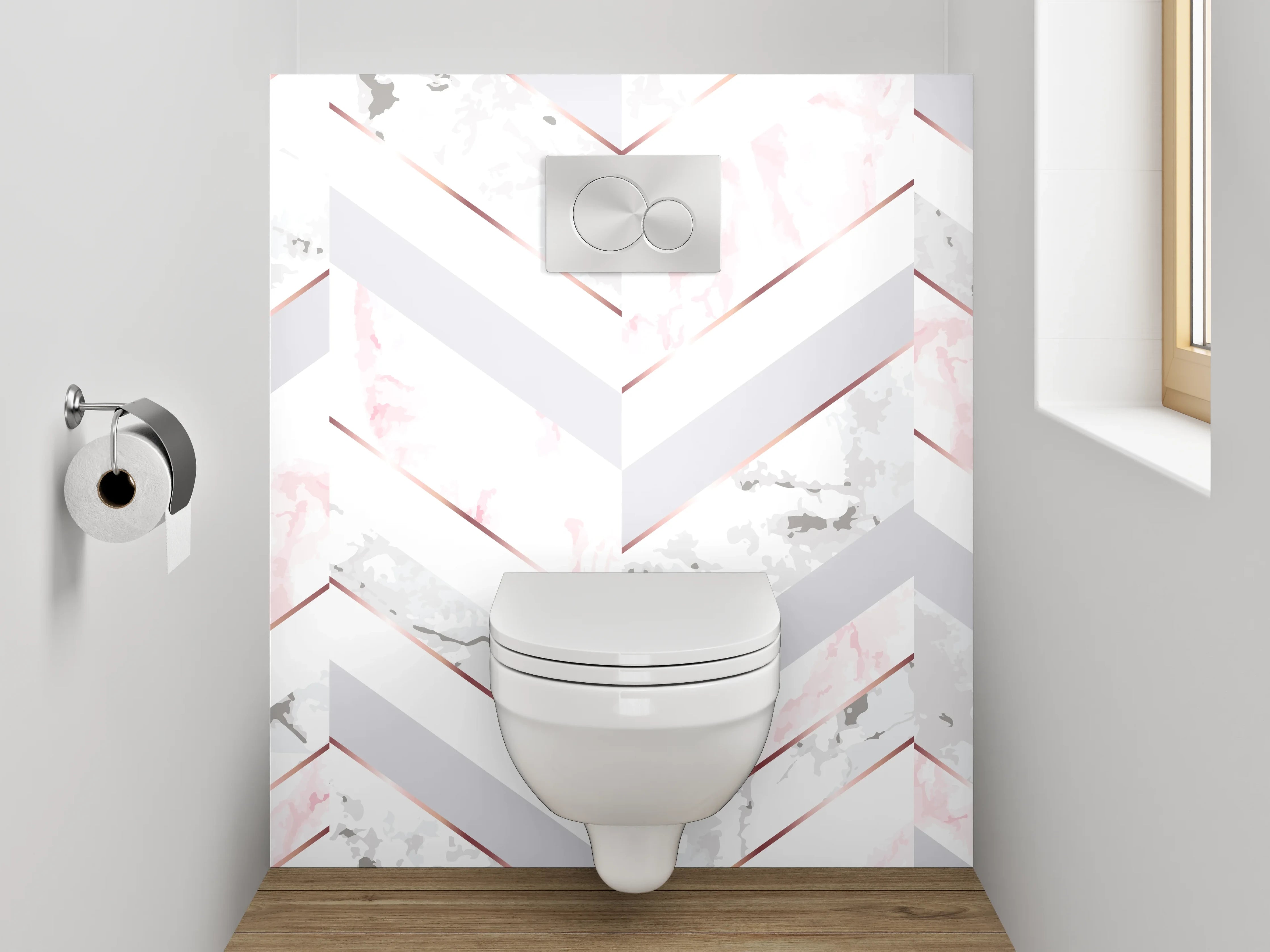 WC-Rückwand - Marmor Chevron Rosa Grau Weiß