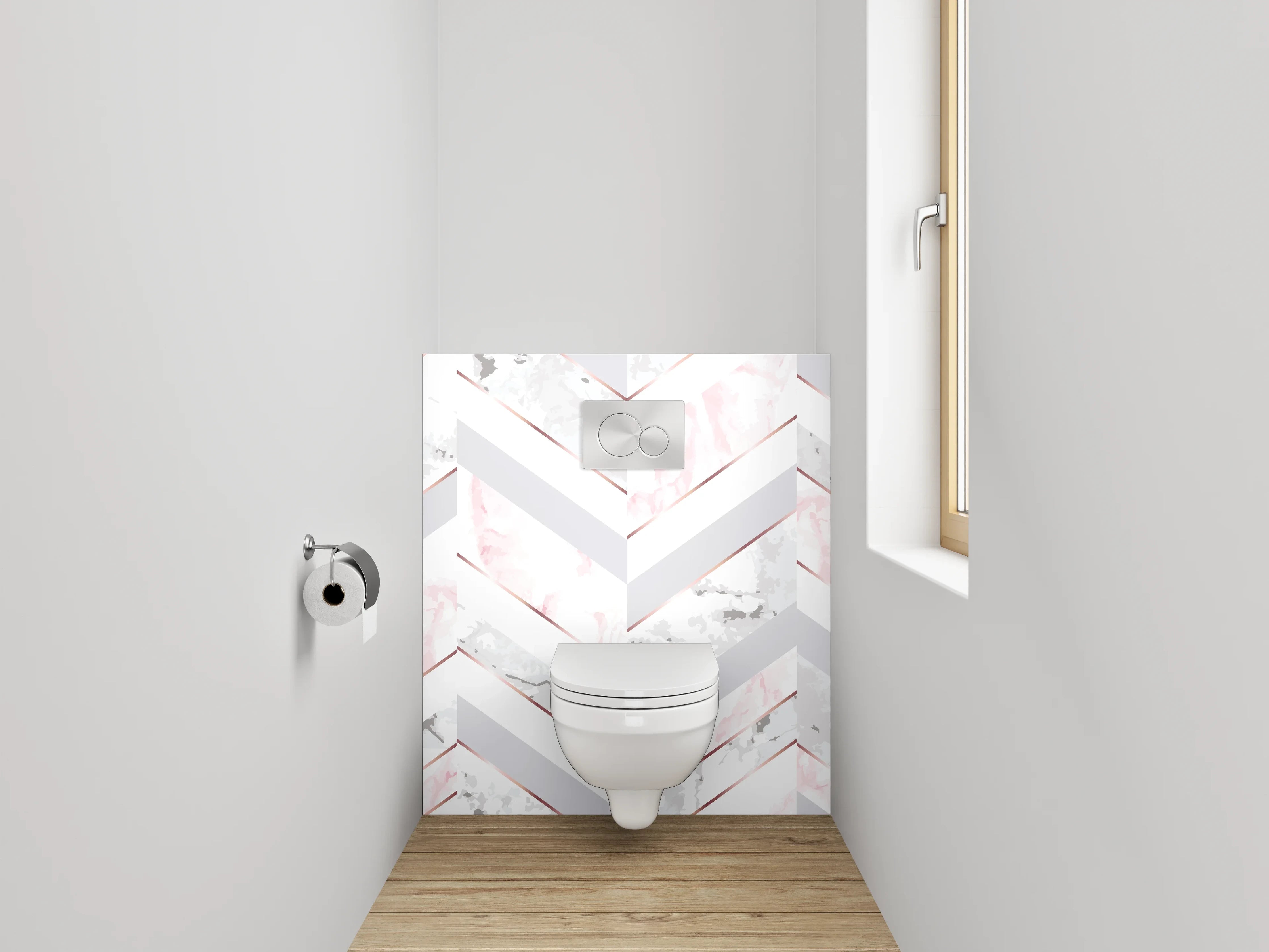 WC-Rückwand - Marmor Chevron Rosa Grau Weiß