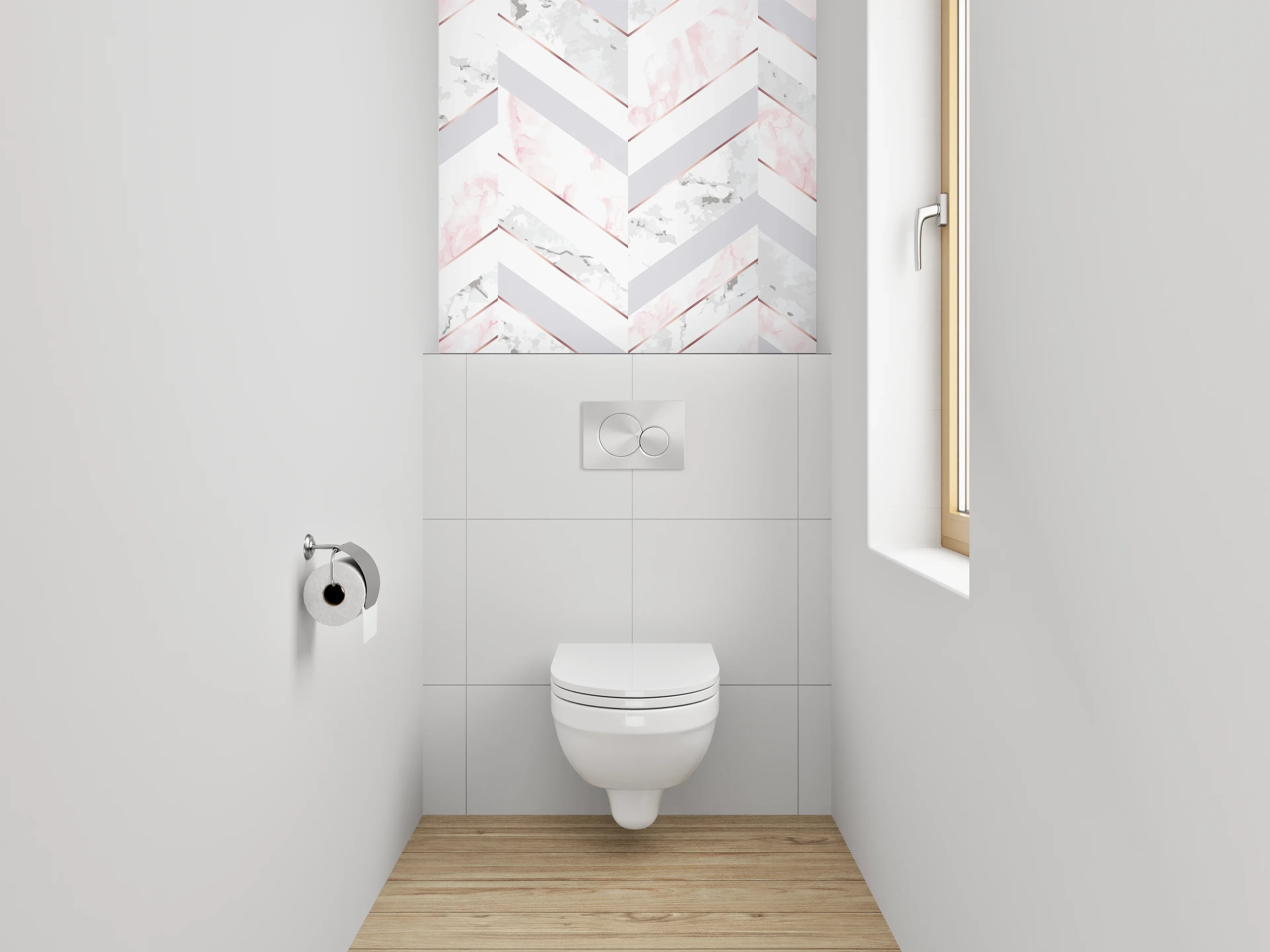 WC-Rückwand - Marmor Chevron Rosa Grau Weiß
