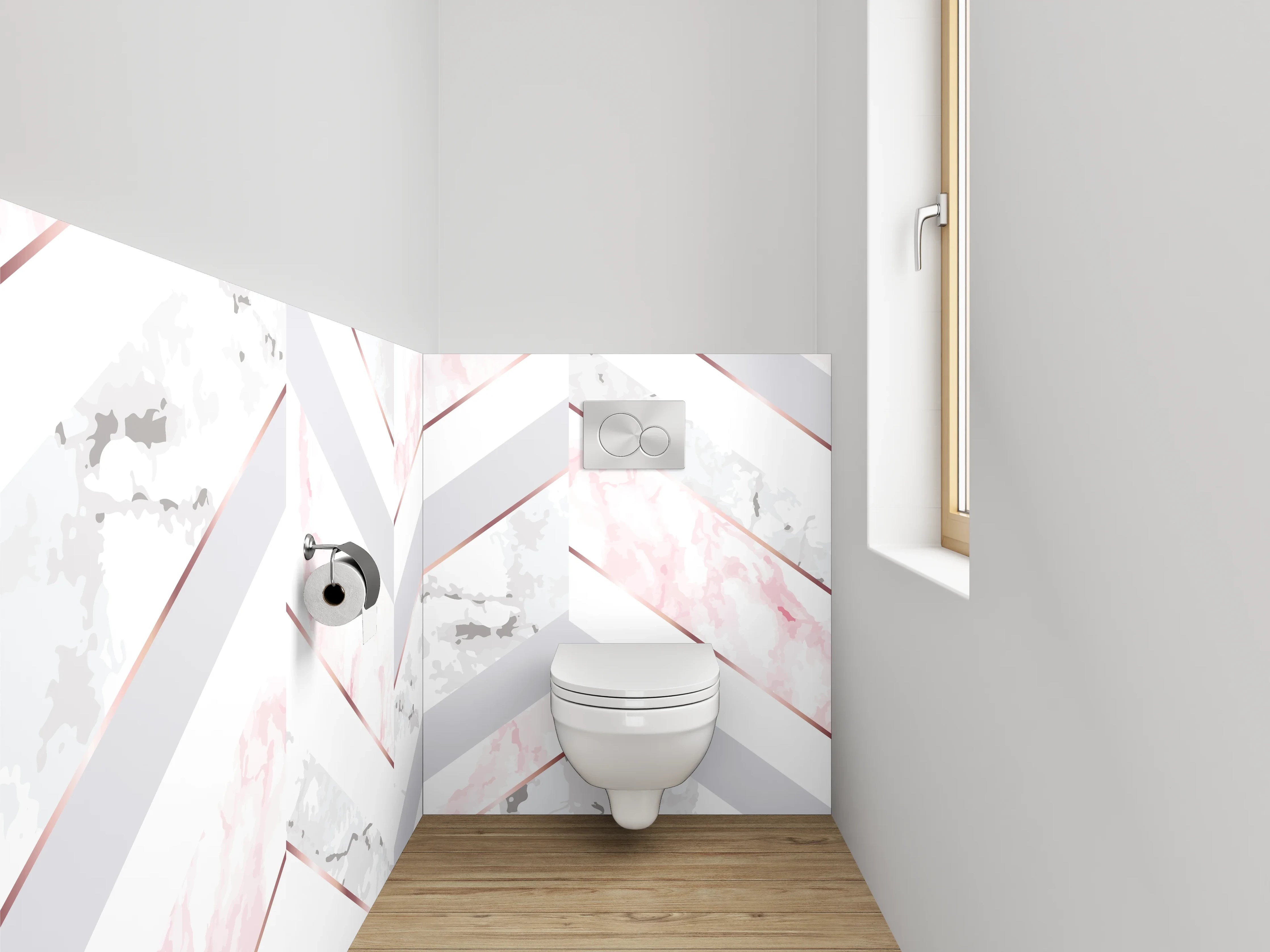 WC-Rückwand - Marmor Chevron Rosa Grau Weiß