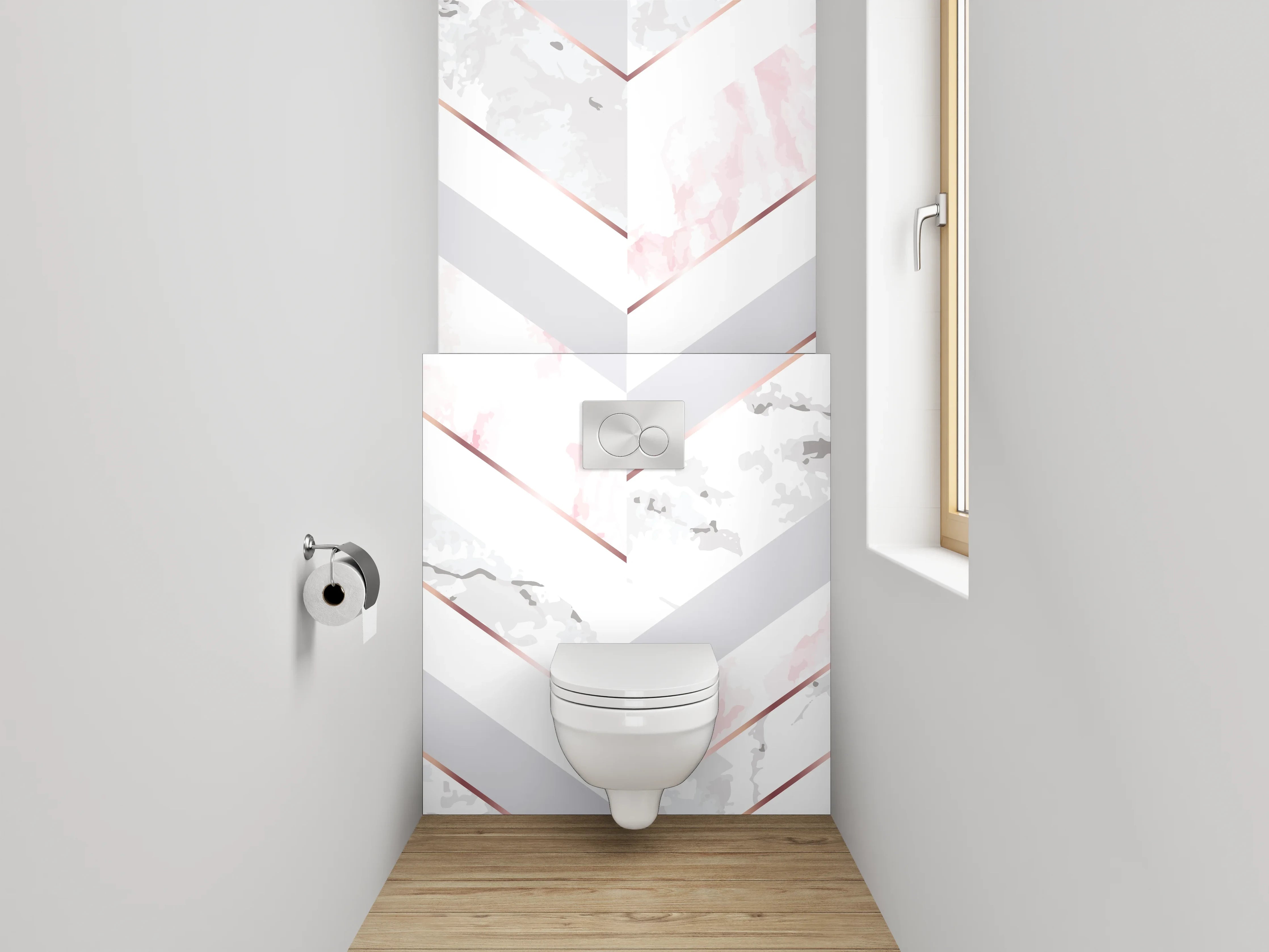 WC-Rückwand - Marmor Chevron Rosa Grau Weiß