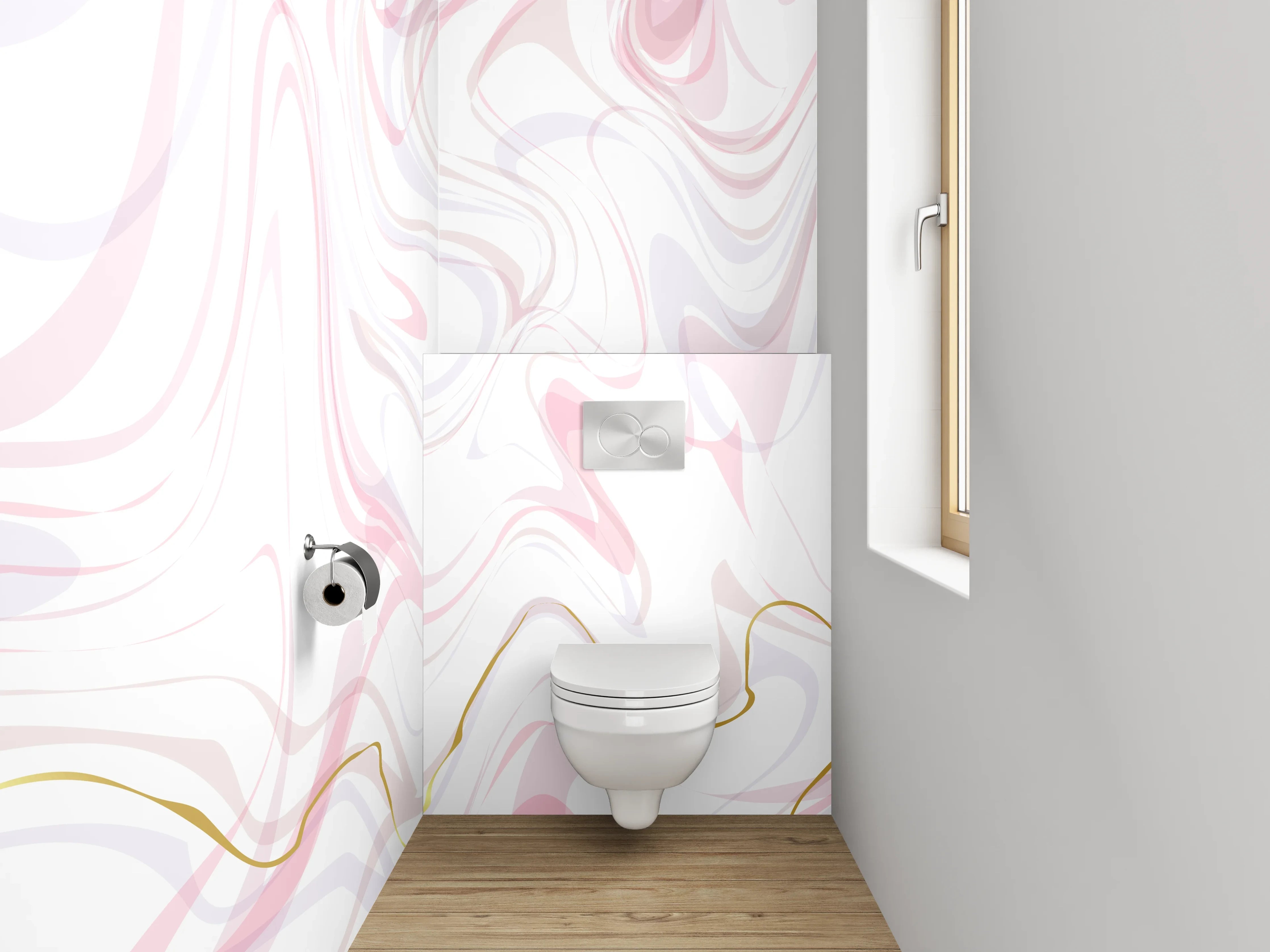 WC-Rückwand - Marmor Effekt Rosa Weiß Gold