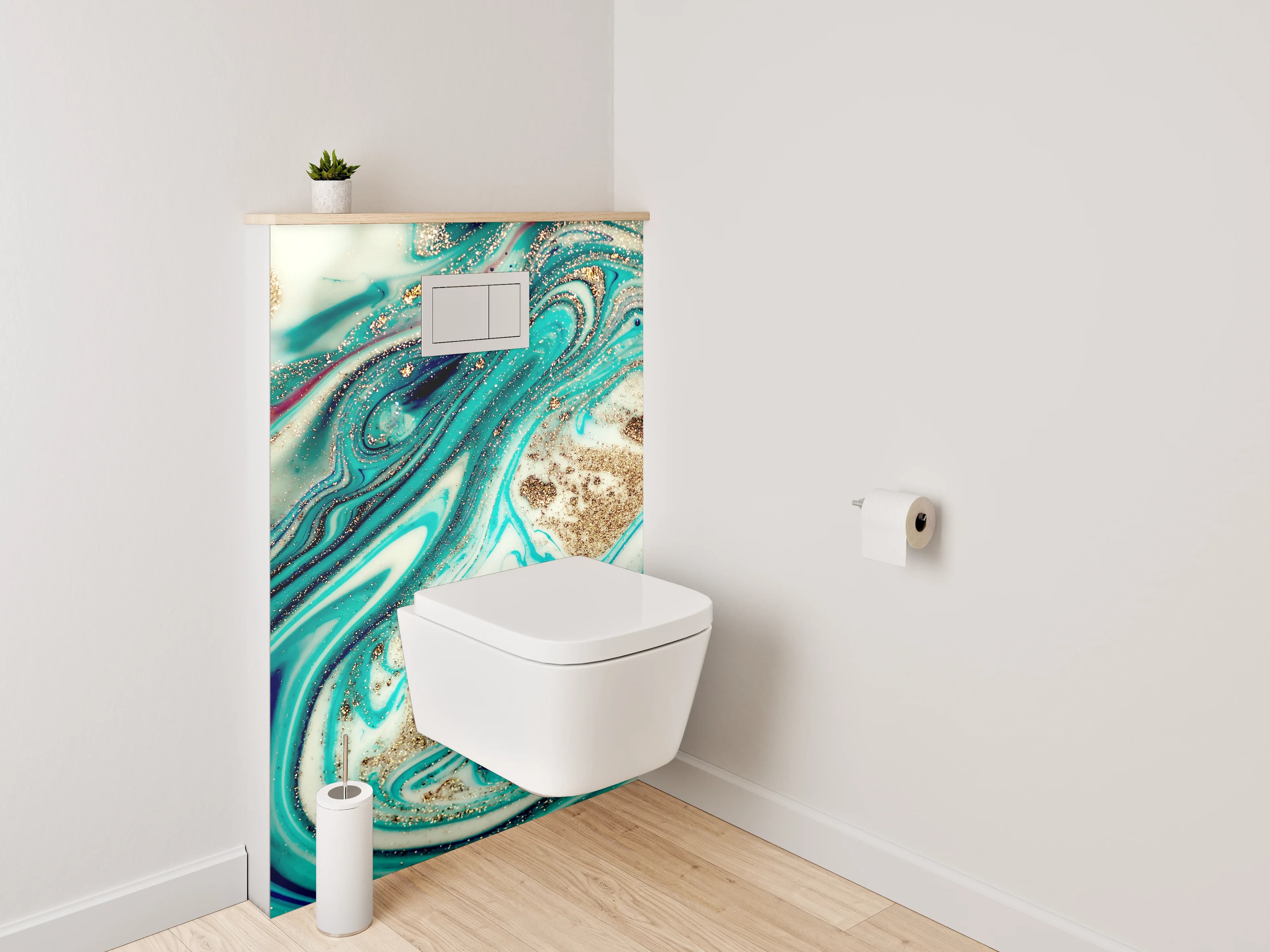WC-Rückwand - Marmor Effekt Türkis Gold Abstrakt
