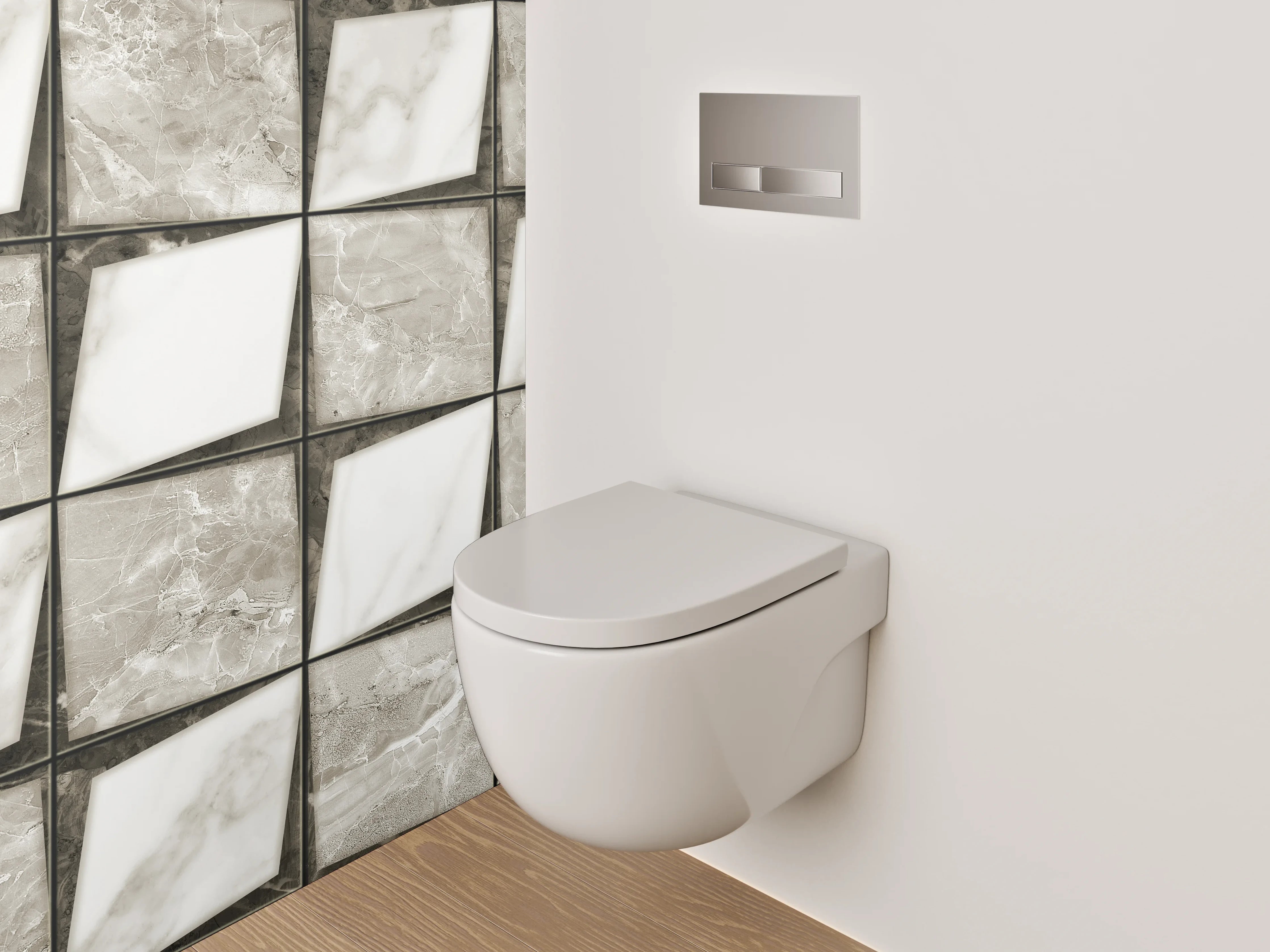 WC-Rückwand - Marmor-Fliesenmuster in Weiß und Grau