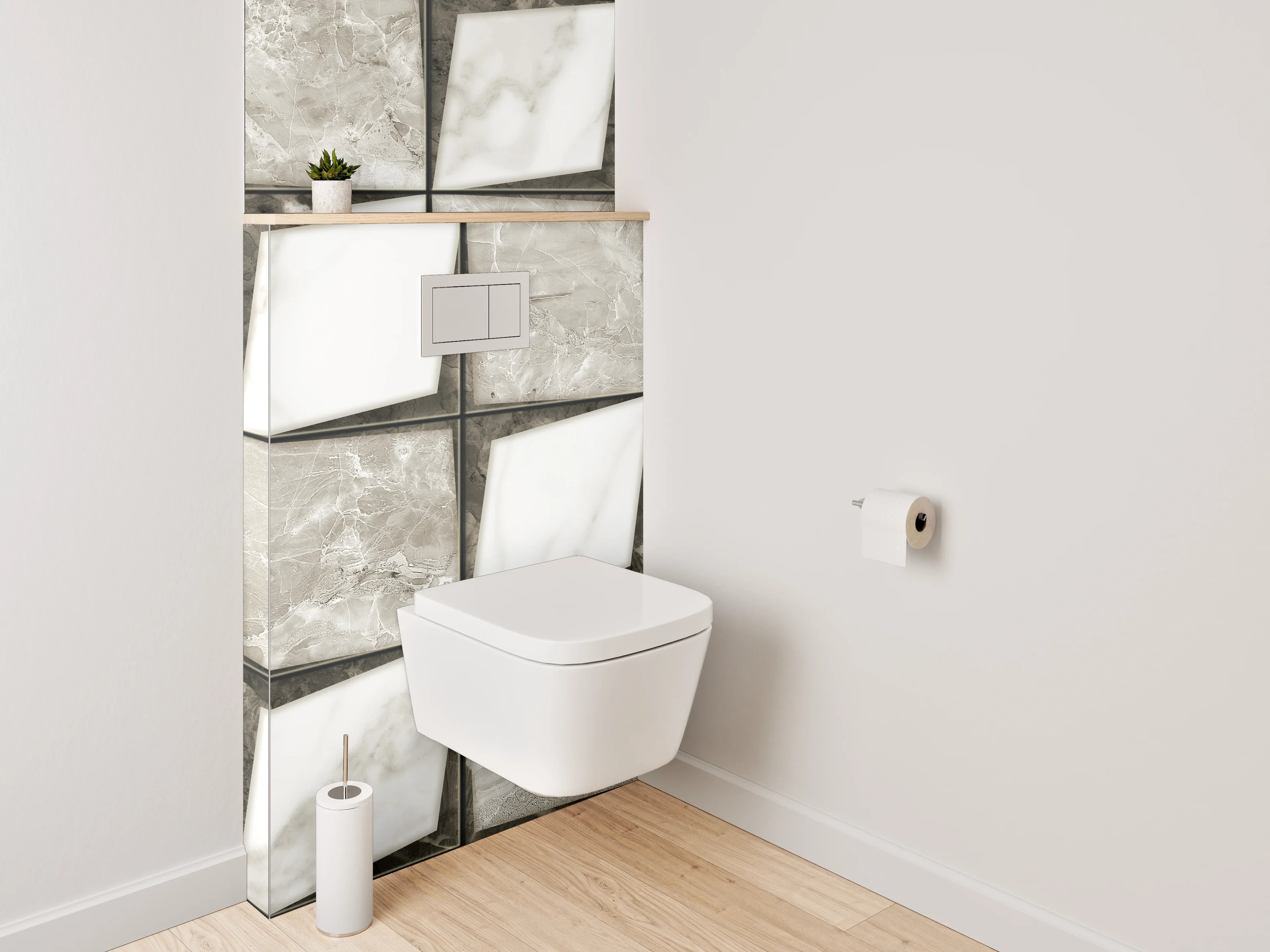 WC-Rückwand - Marmor-Fliesenmuster in Weiß und Grau
