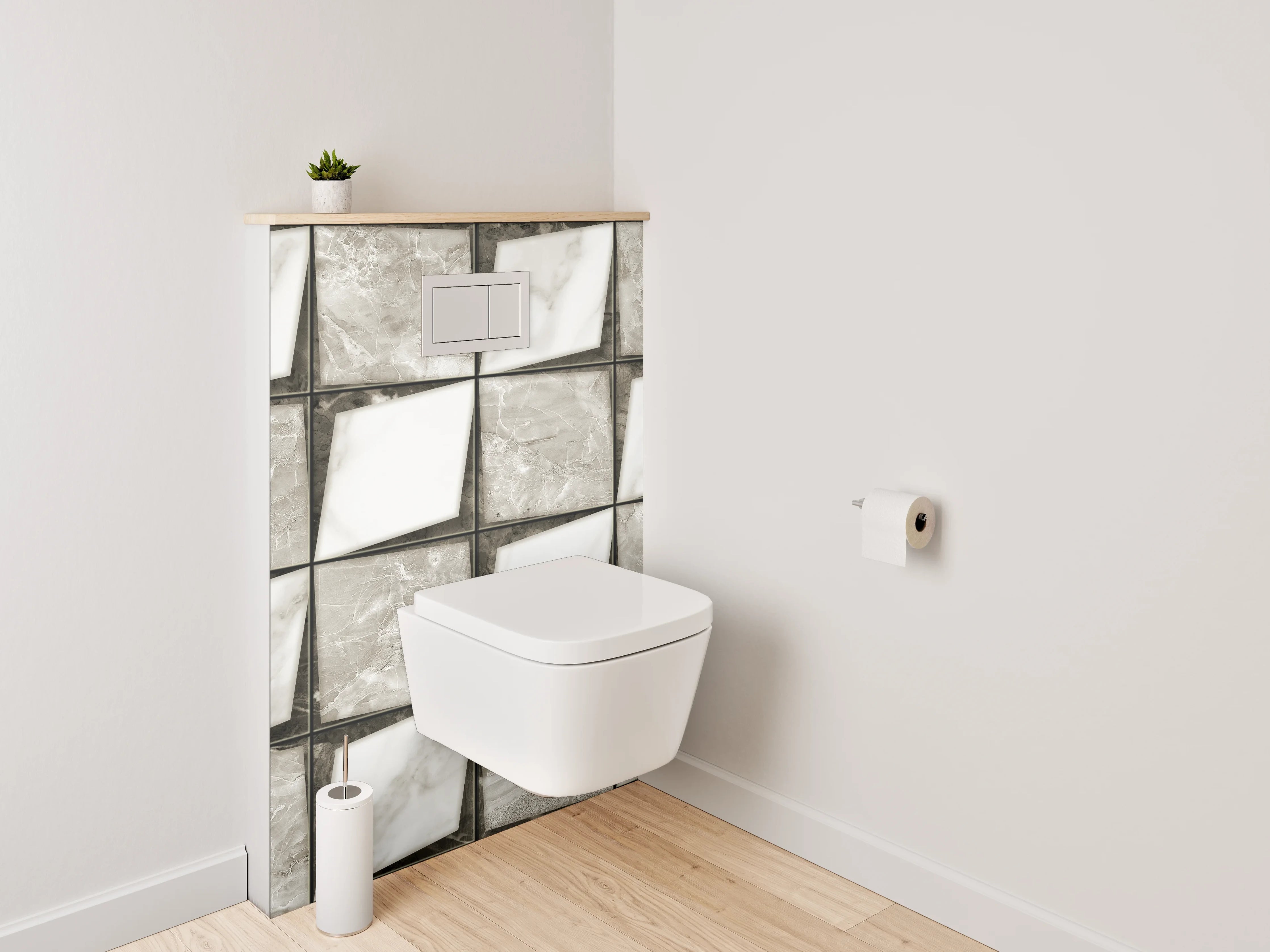 WC-Rückwand - Marmor-Fliesenmuster in Weiß und Grau