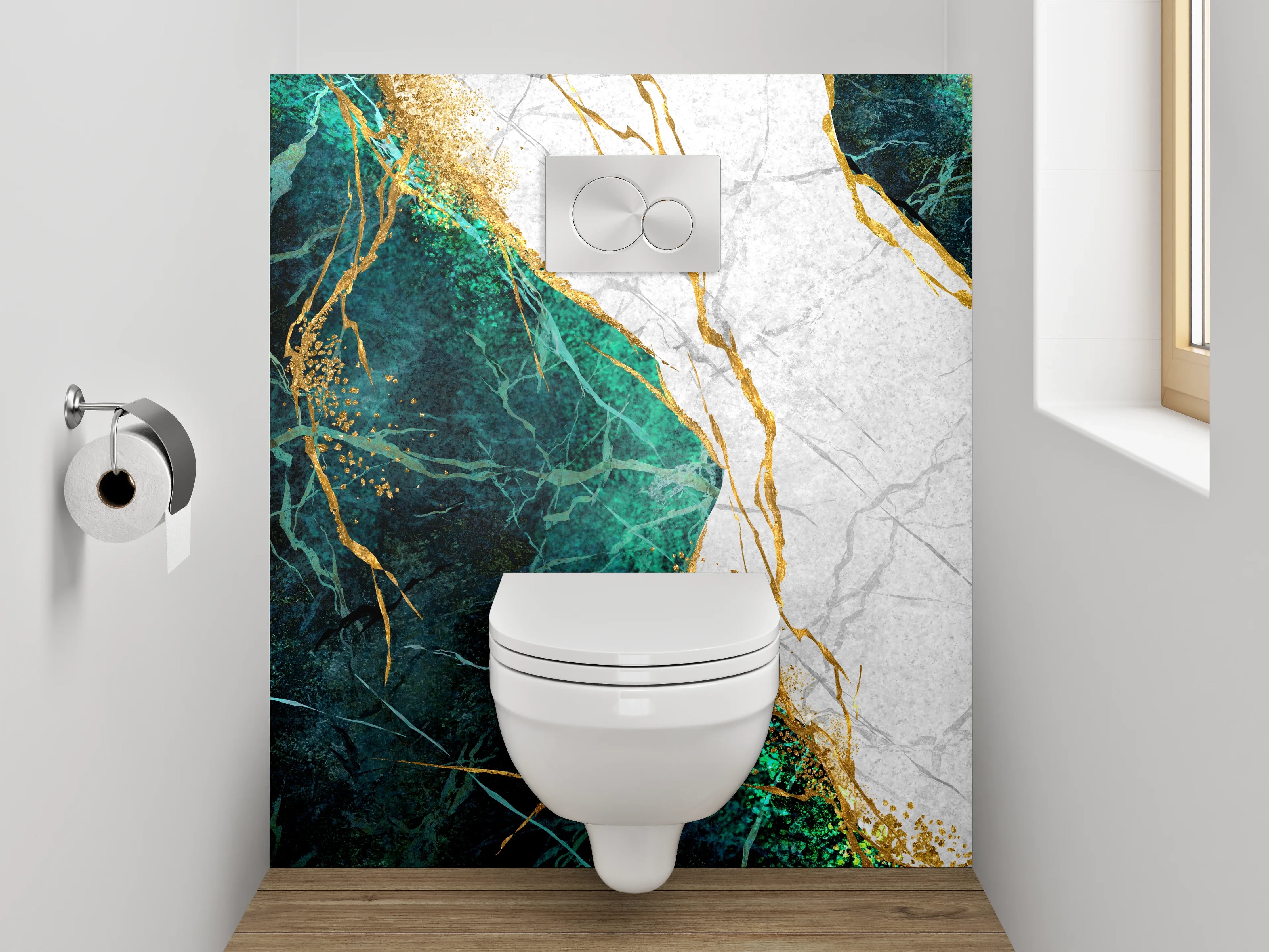 WC-Rückwand - Marmor Gold Türkis Elegant Abstrakt