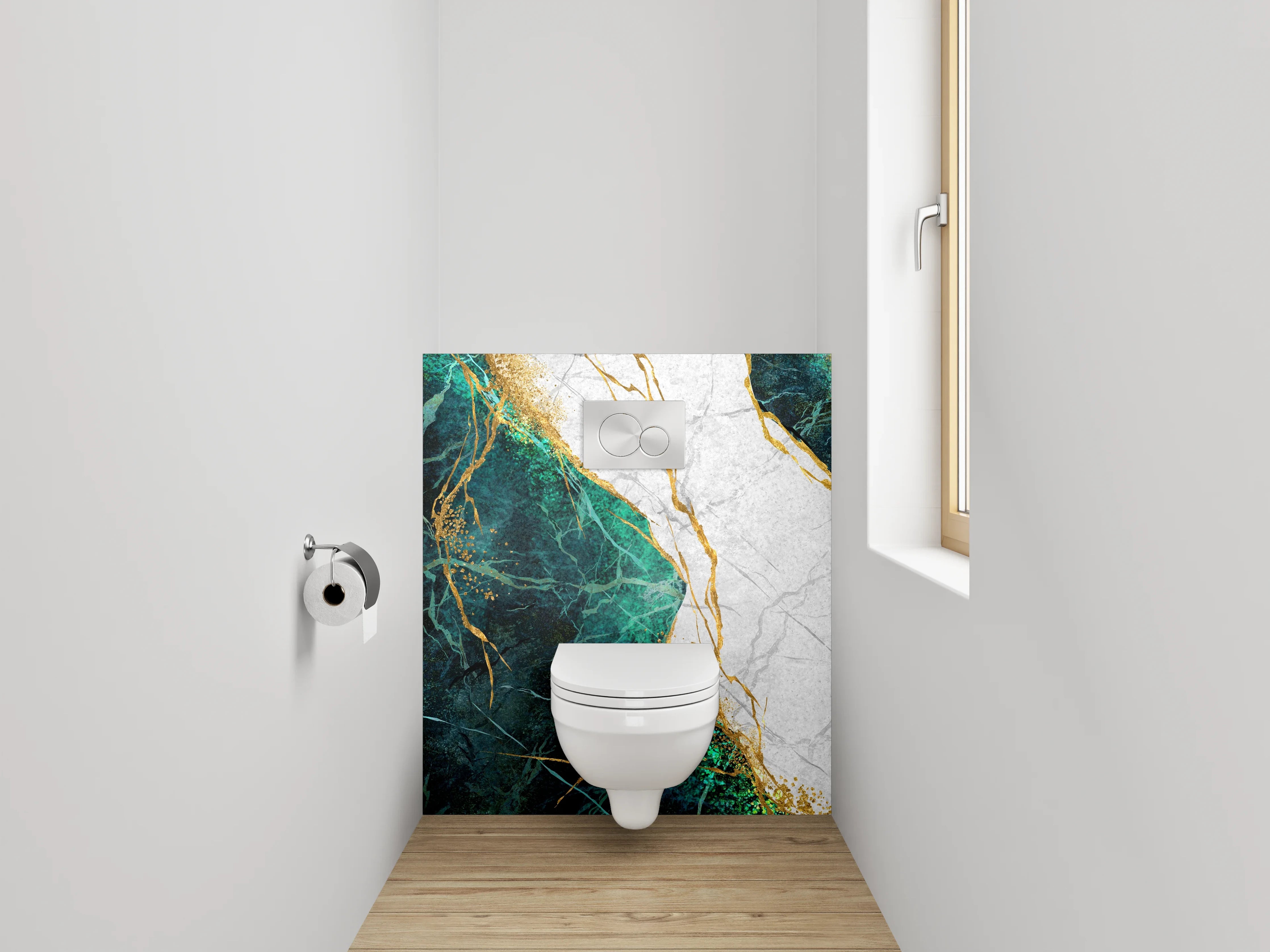 WC-Rückwand - Marmor Gold Türkis Elegant Abstrakt