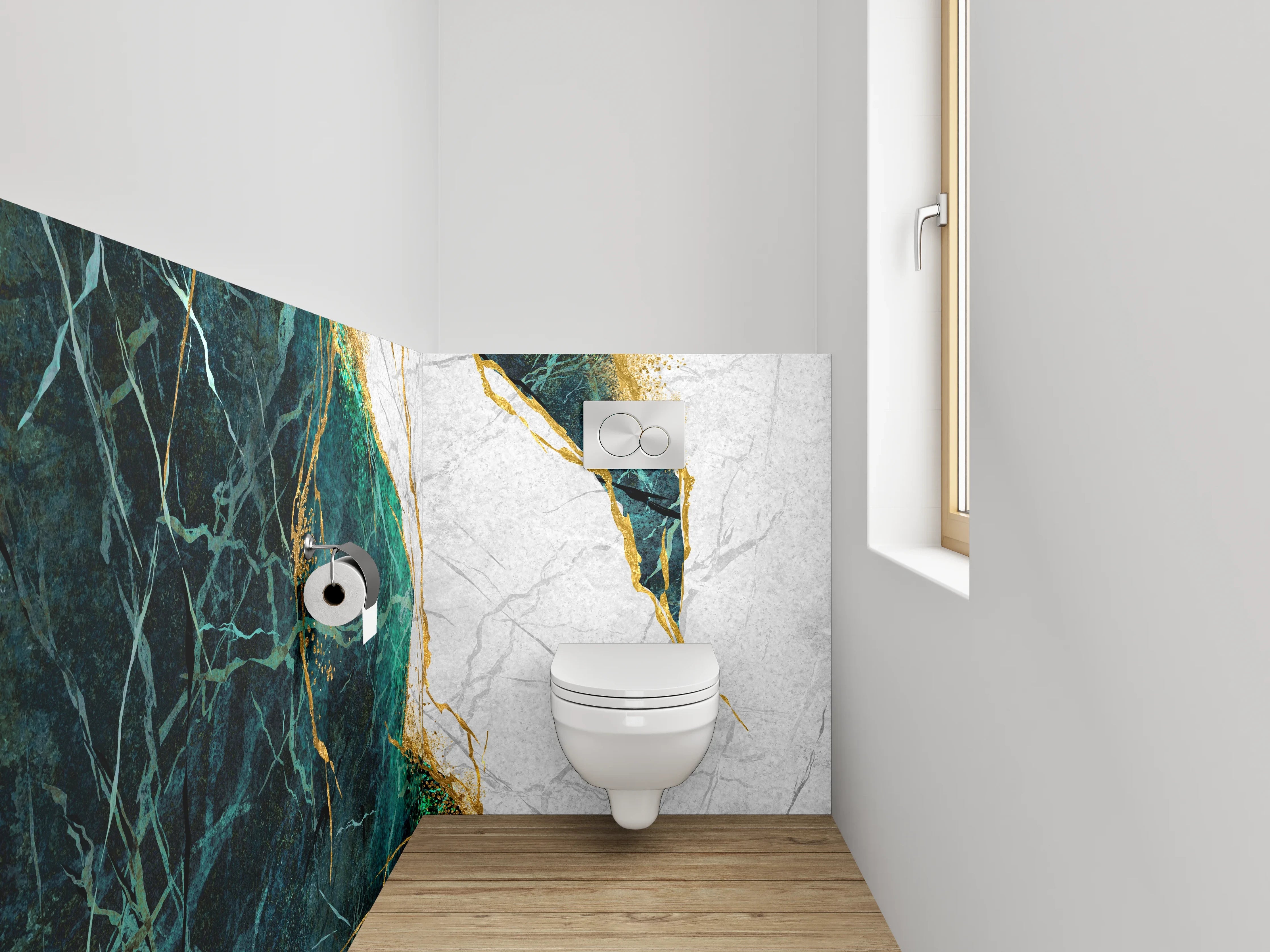 WC-Rückwand - Marmor Gold Türkis Elegant Abstrakt
