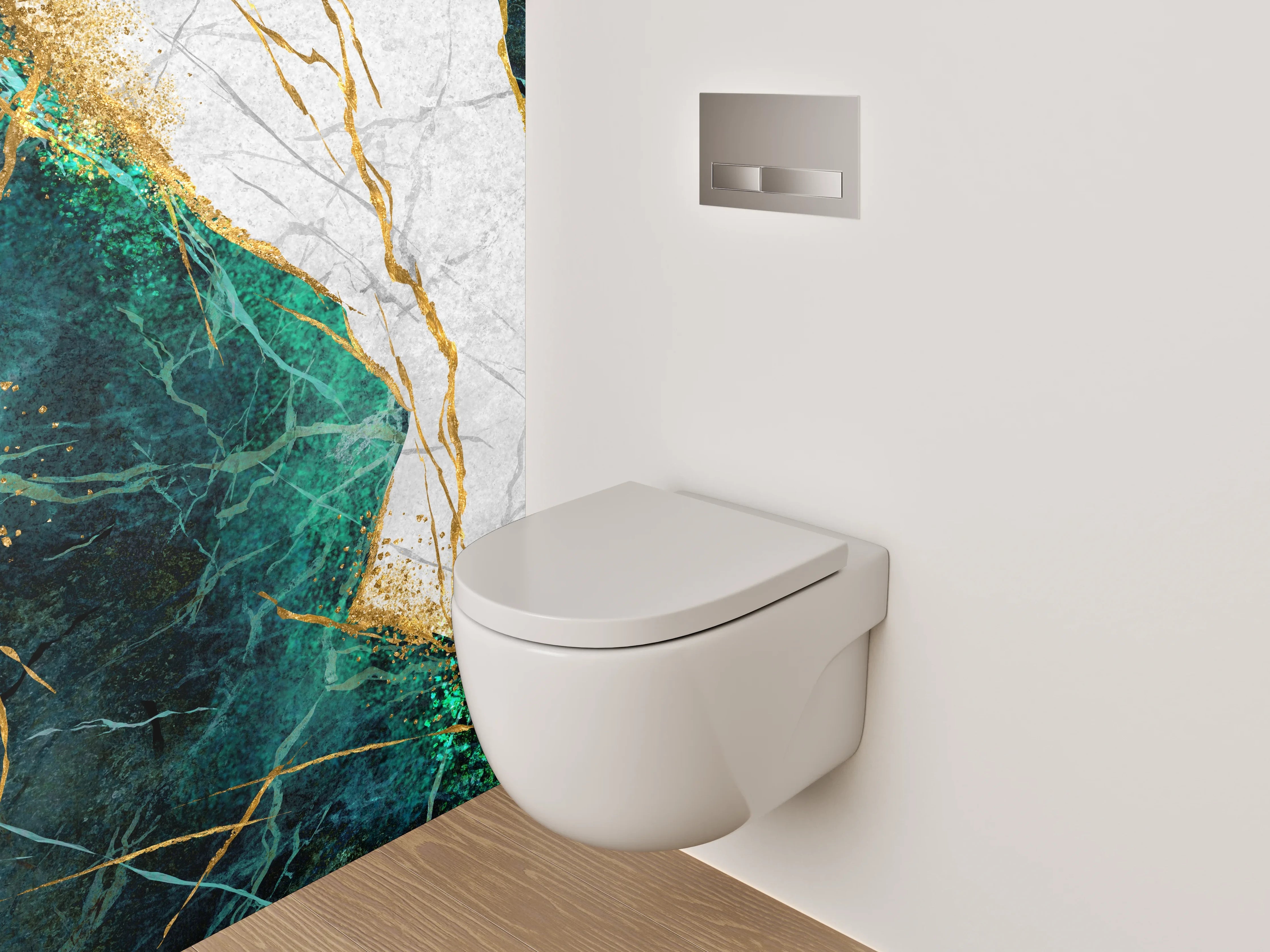 WC-Rückwand - Marmor Gold Türkis Elegant Abstrakt