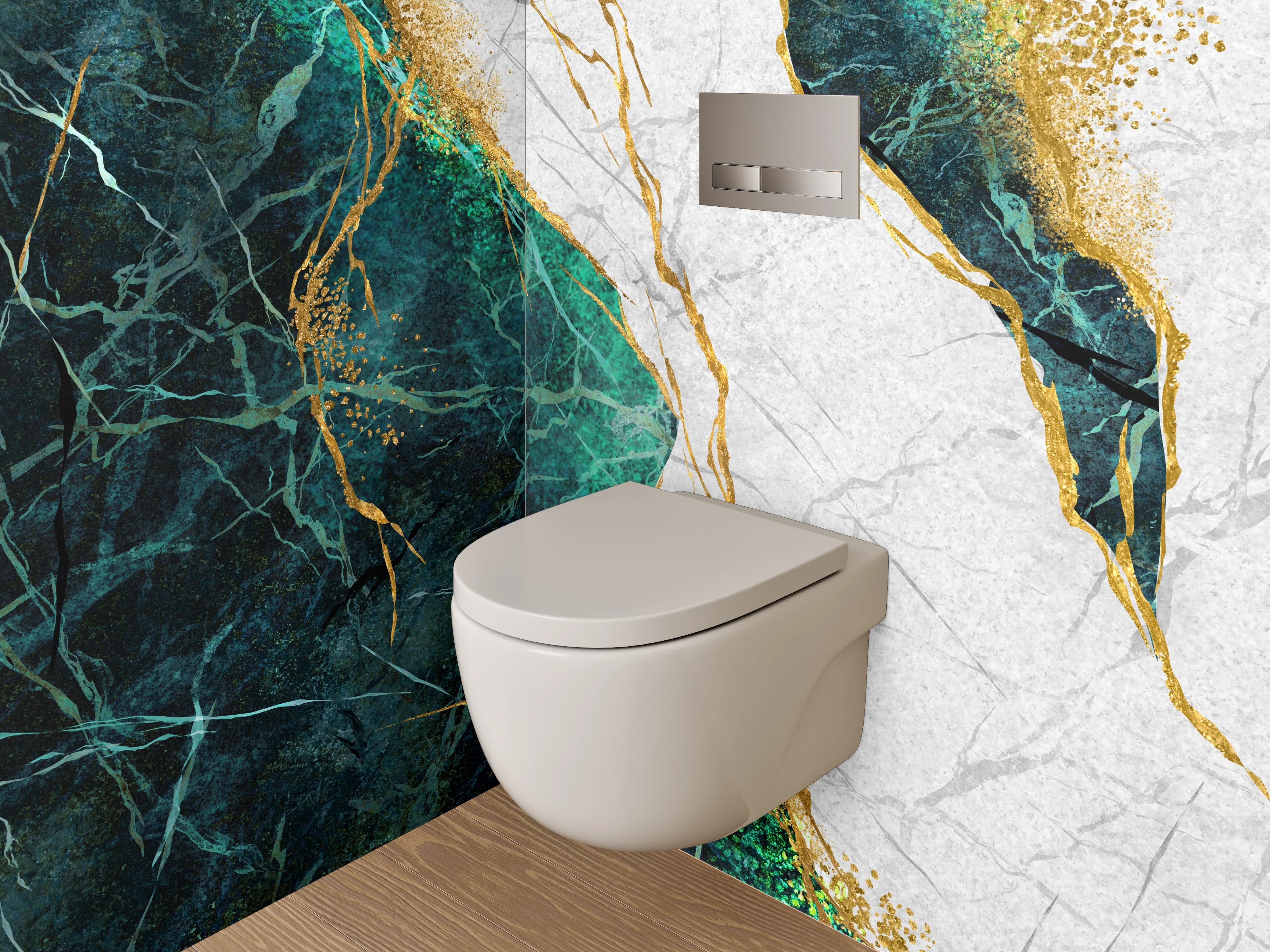 WC-Rückwand - Marmor Gold Türkis Elegant Abstrakt