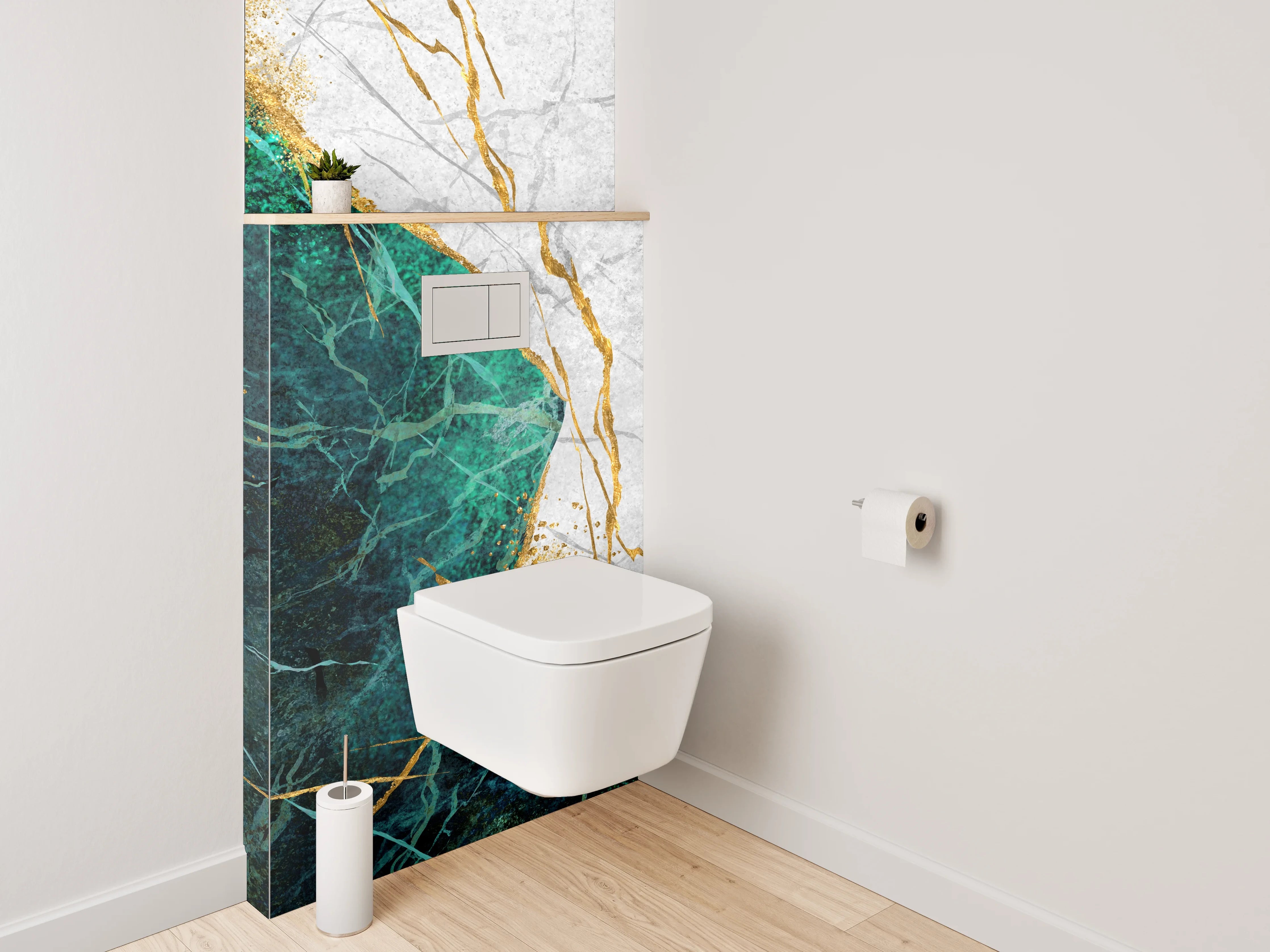 WC-Rückwand - Marmor Gold Türkis Elegant Abstrakt