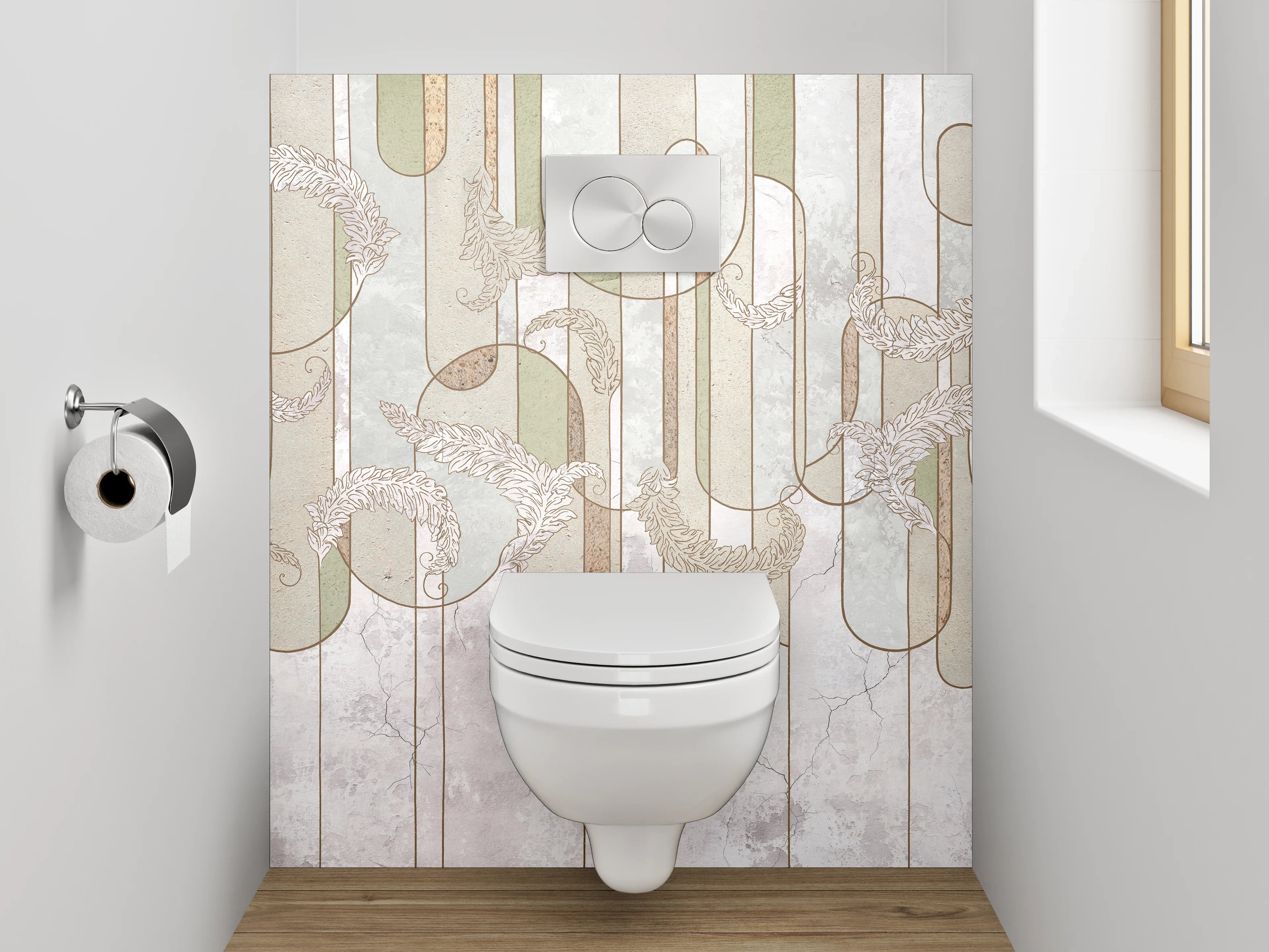 WC-Rückwand - Marmor Grafik Weiß Grün Beige