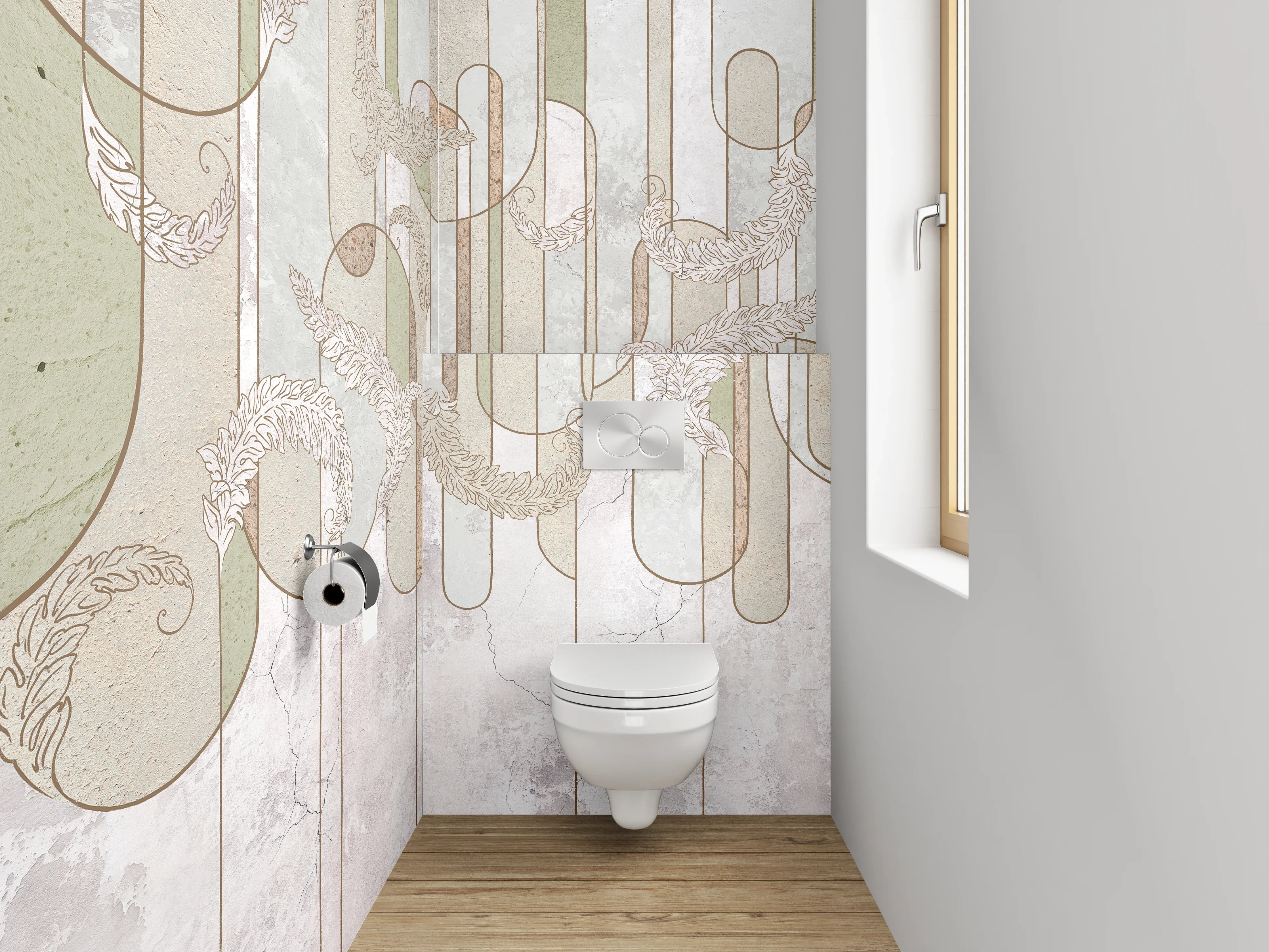 WC-Rückwand - Marmor Grafik Weiß Grün Beige