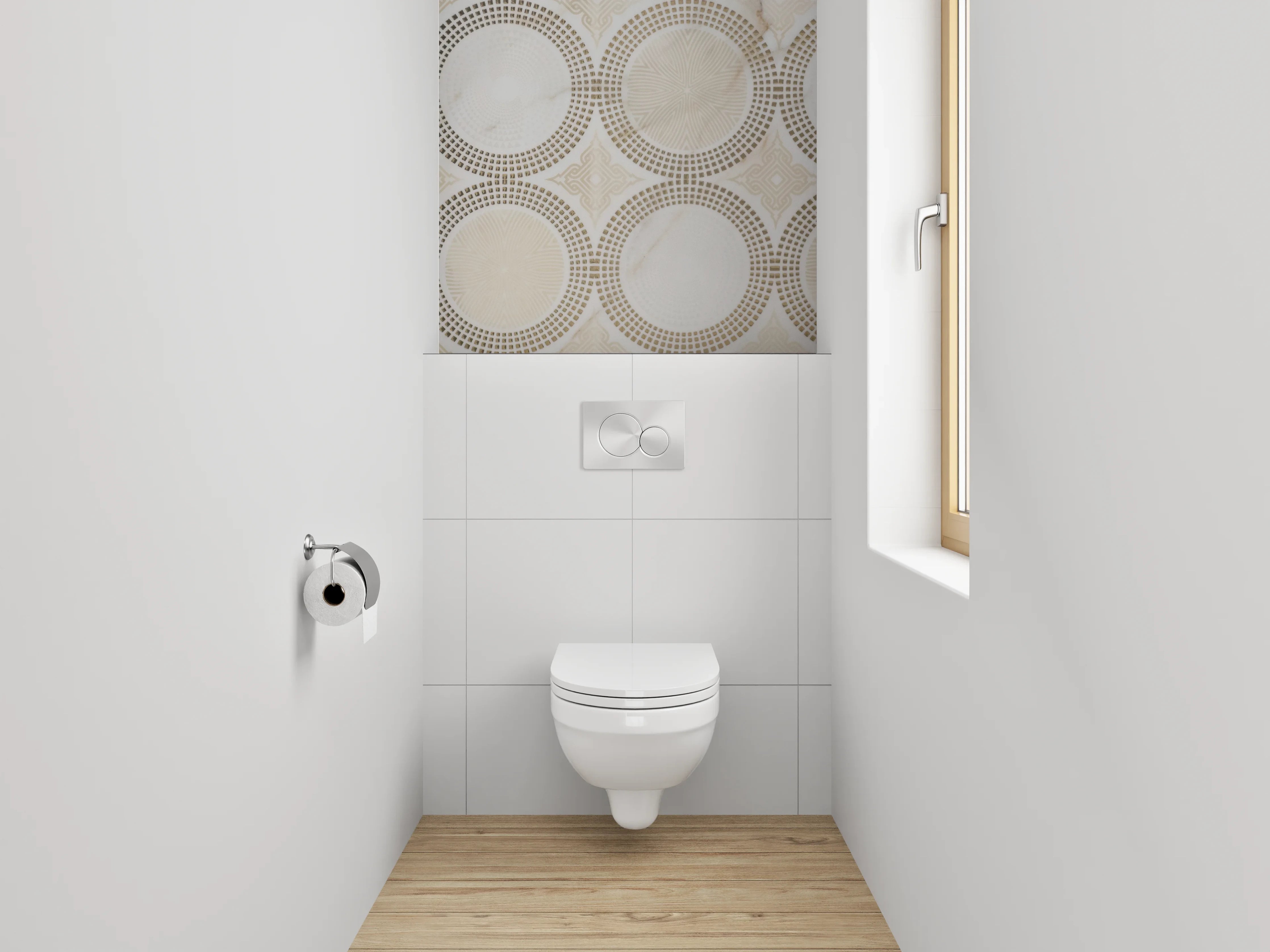 WC-Rückwand - Marmor Kreismuster in Beige und Weiß