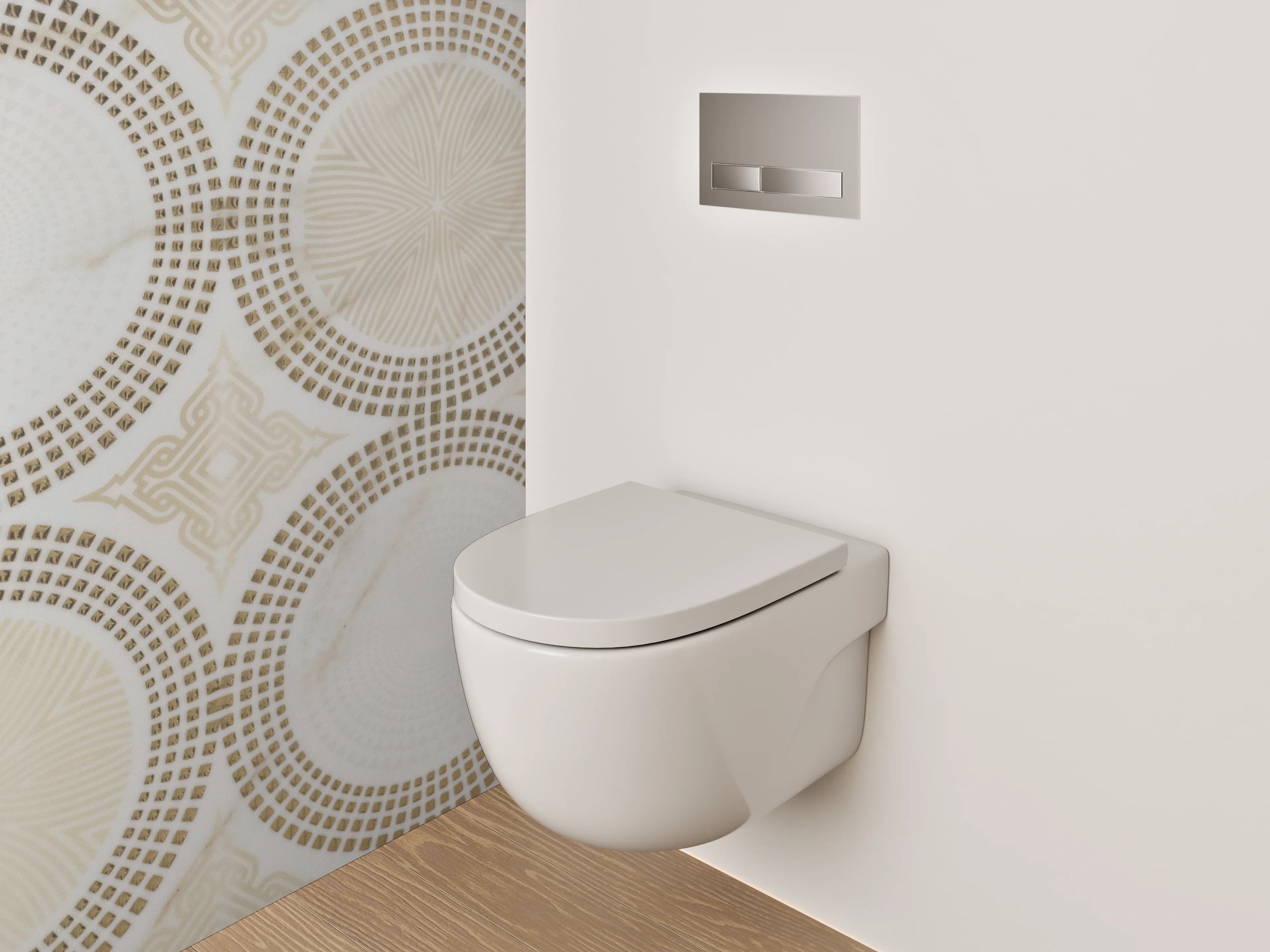 WC-Rückwand - Marmor Kreismuster in Beige und Weiß