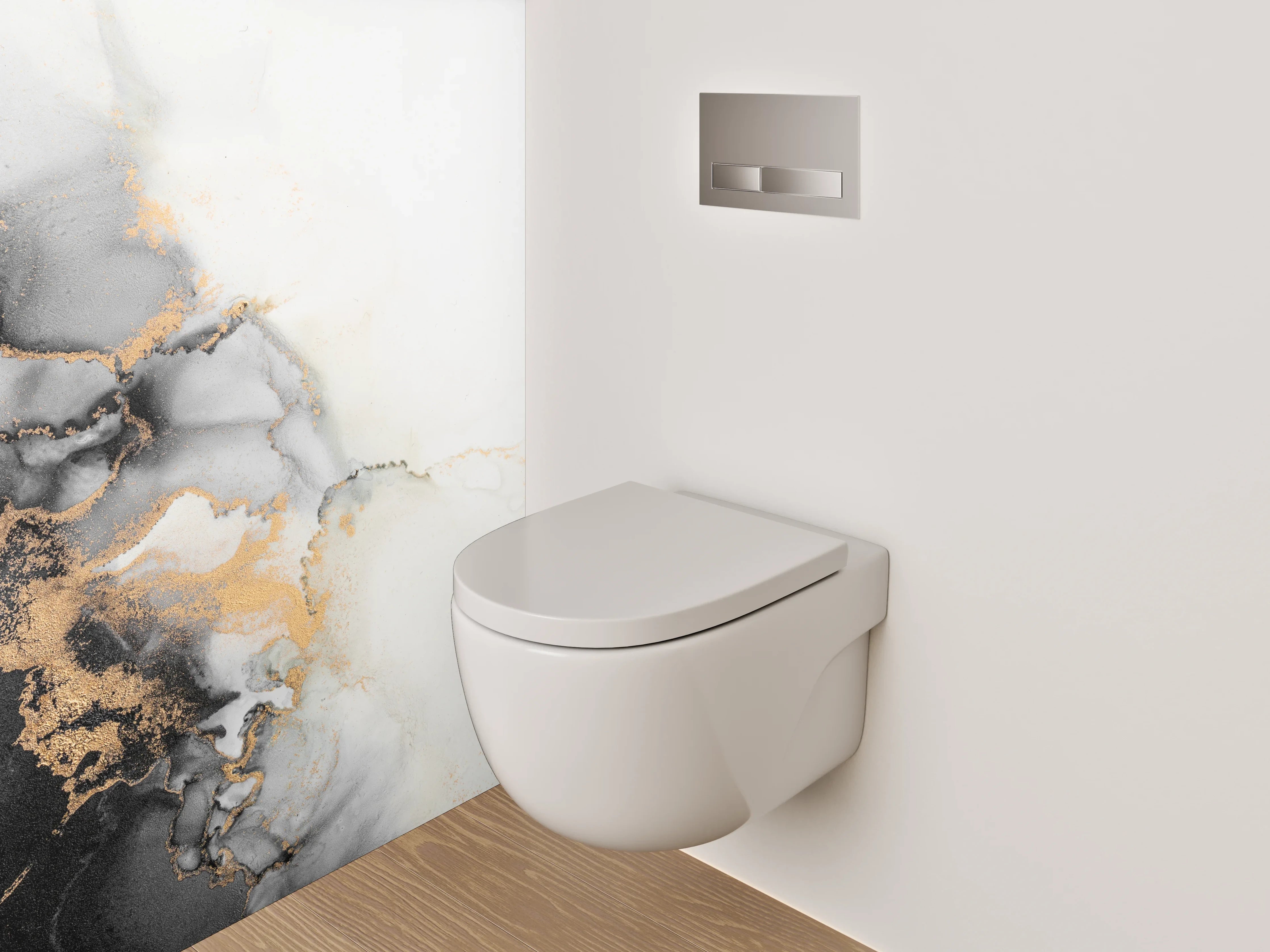 WC-Rückwand - Marmor-Optik Schwarz Weiß Gold Abstrakt