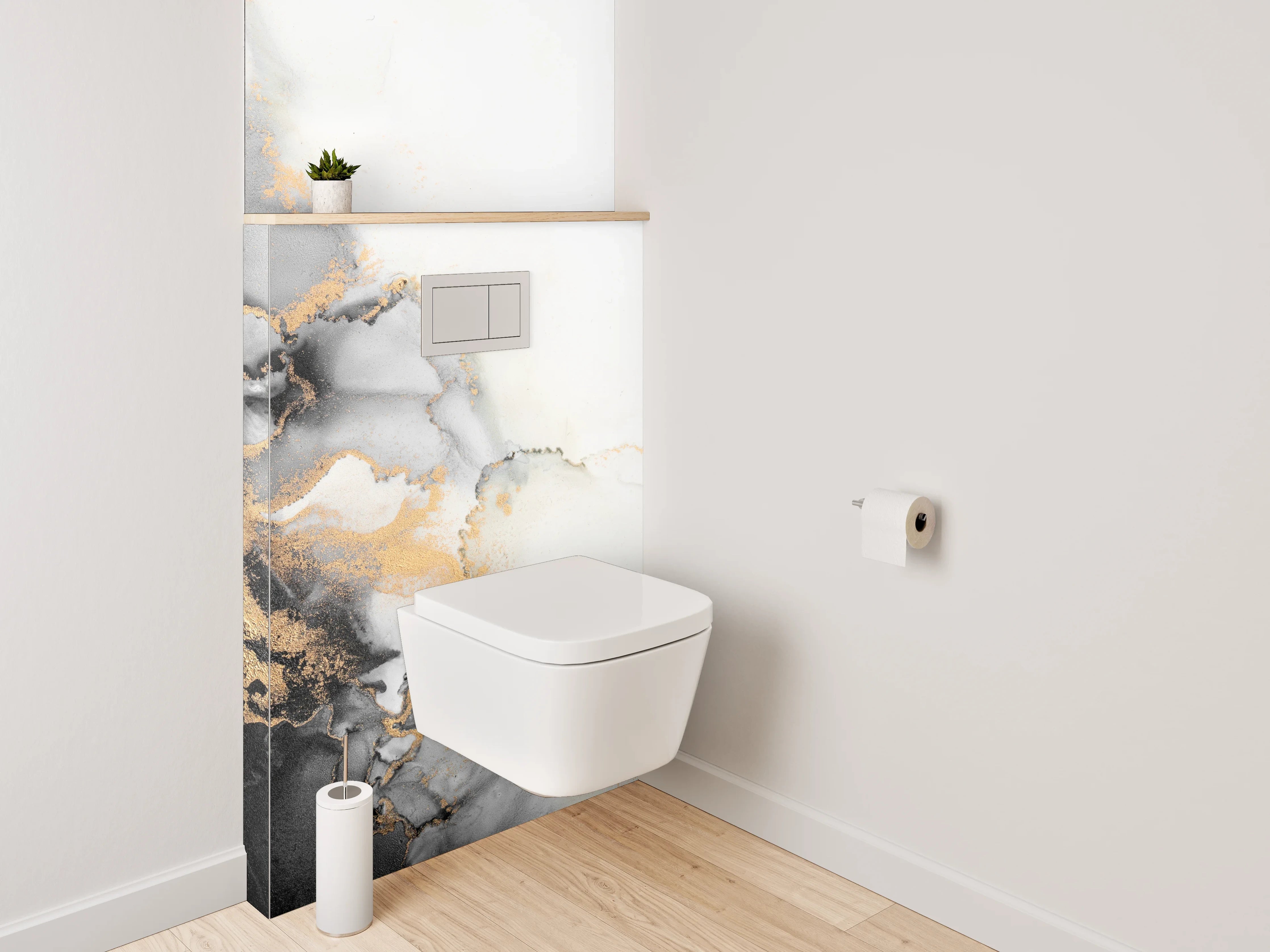 WC-Rückwand - Marmor-Optik Schwarz Weiß Gold Abstrakt