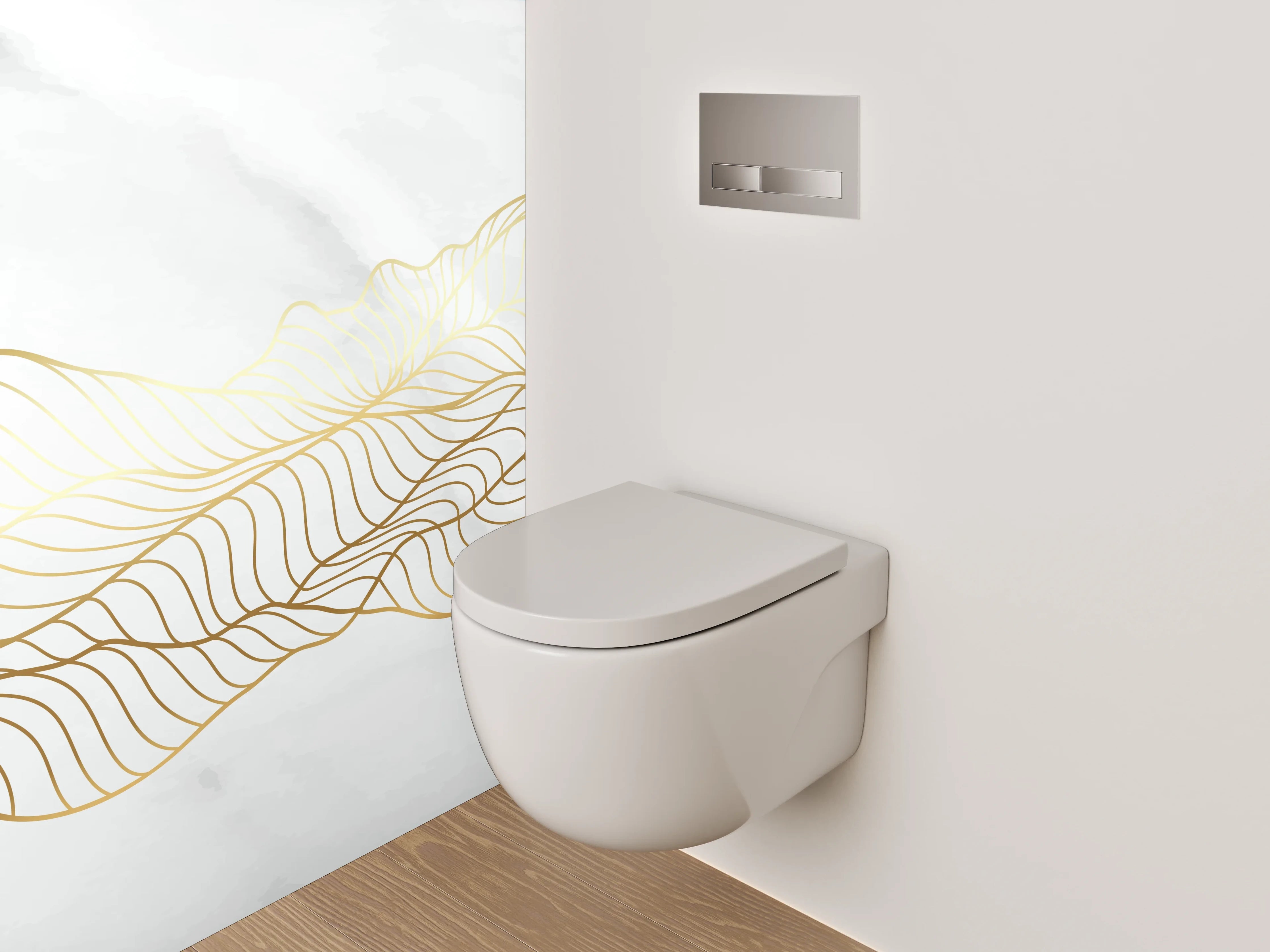 WC-Rückwand - Marmor Weiß Goldene Lineart Wellen