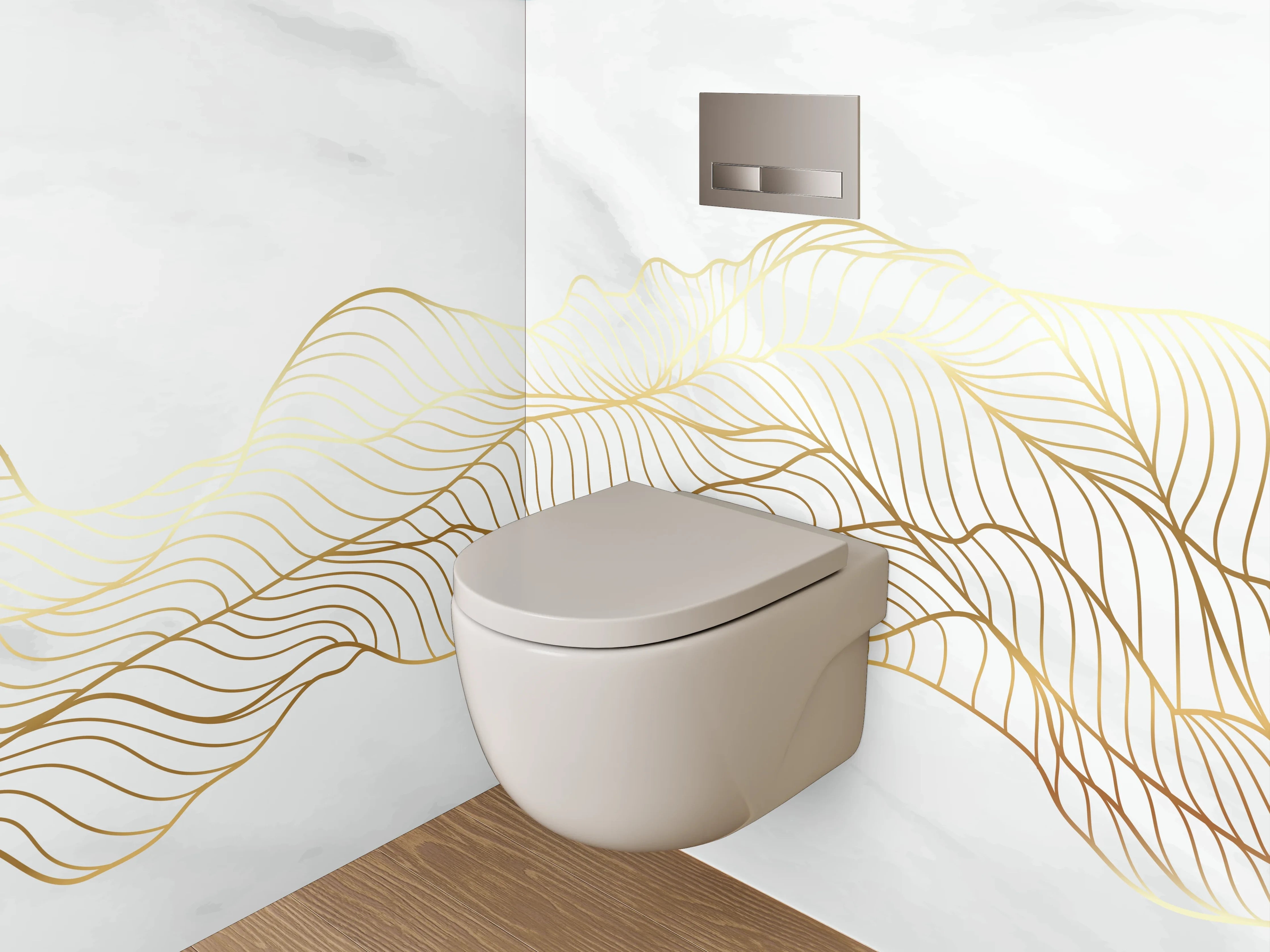 WC-Rückwand - Marmor Weiß Goldene Lineart Wellen