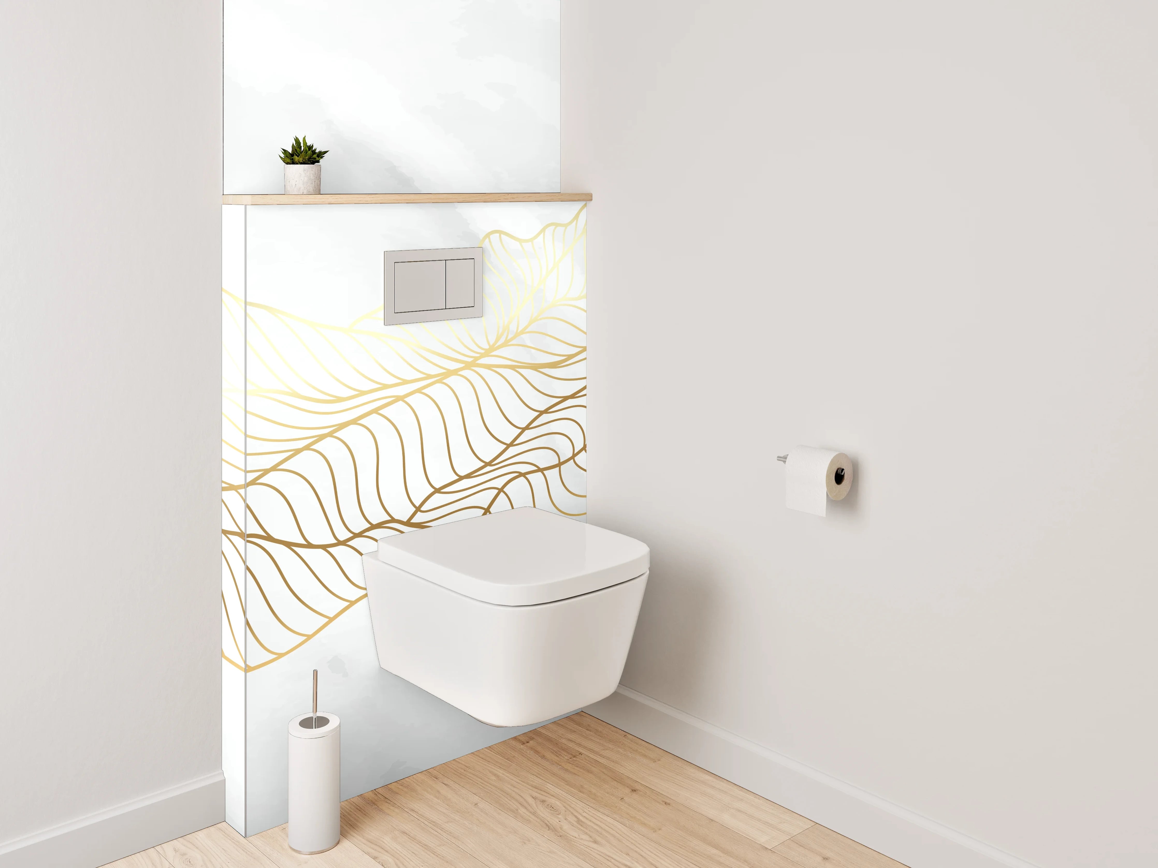 WC-Rückwand - Marmor Weiß Goldene Lineart Wellen