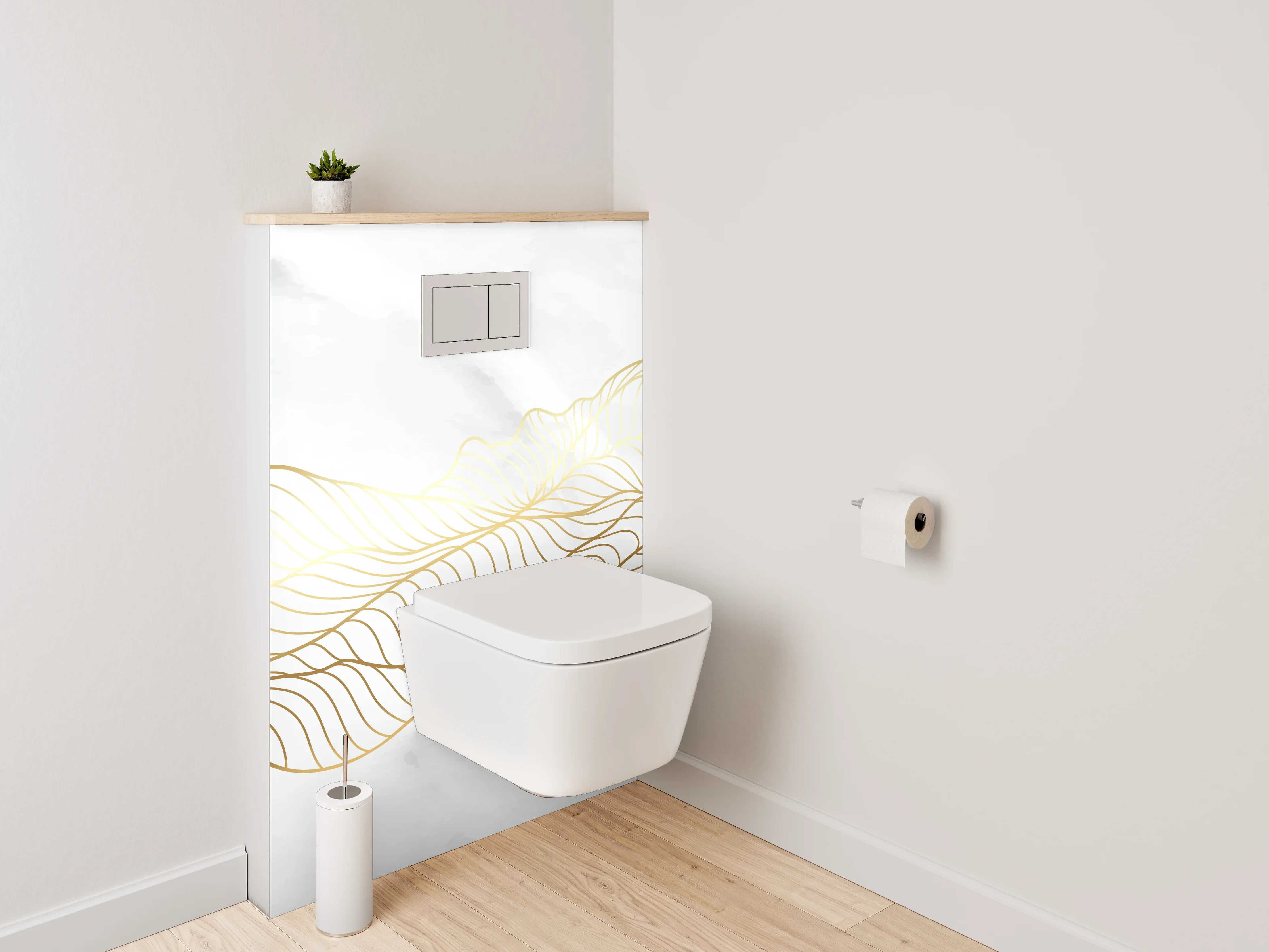 WC-Rückwand - Marmor Weiß Goldene Lineart Wellen