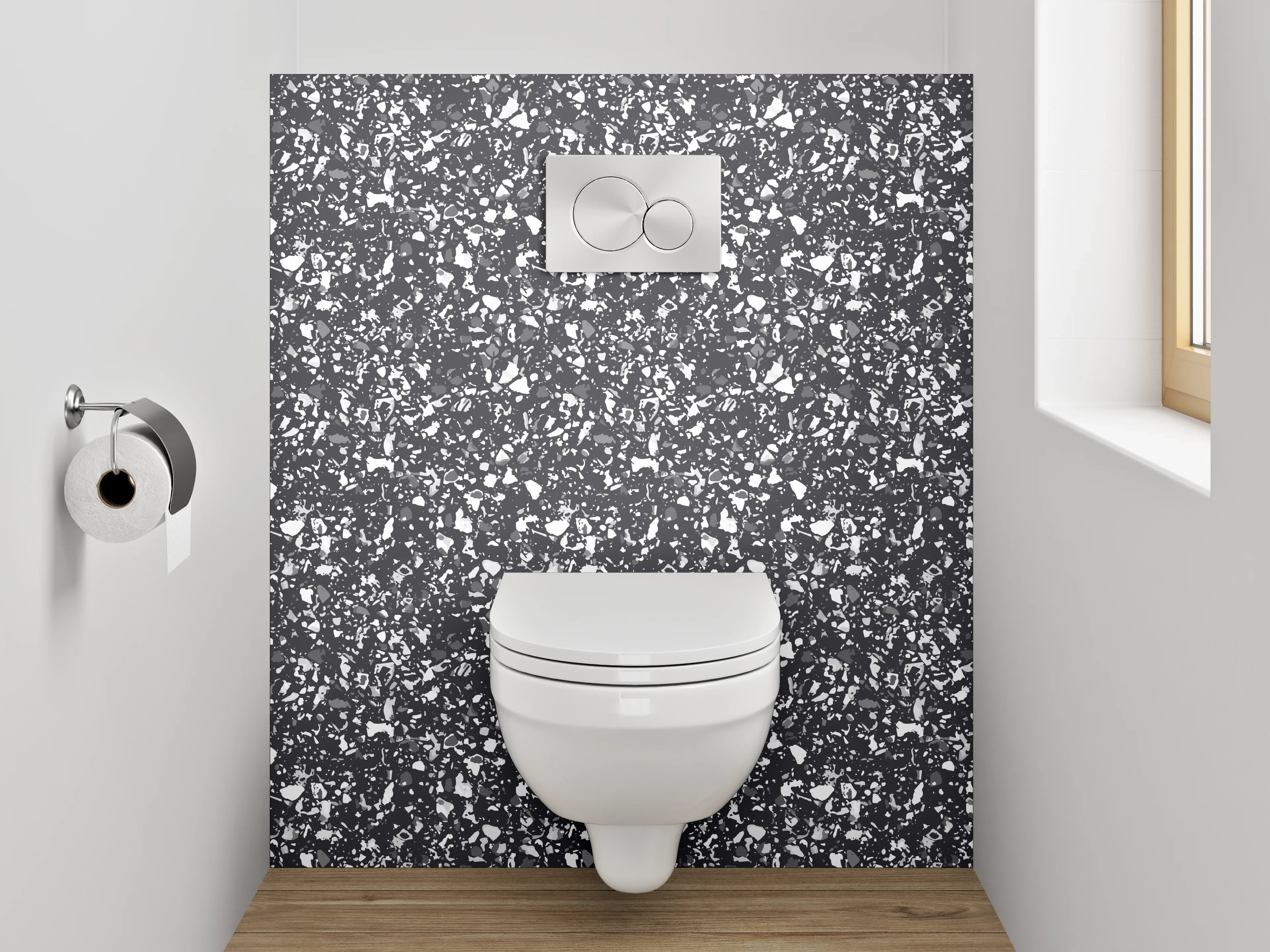 WC-Rückwand - Marmorierte Schwarz-Weiß Struktur