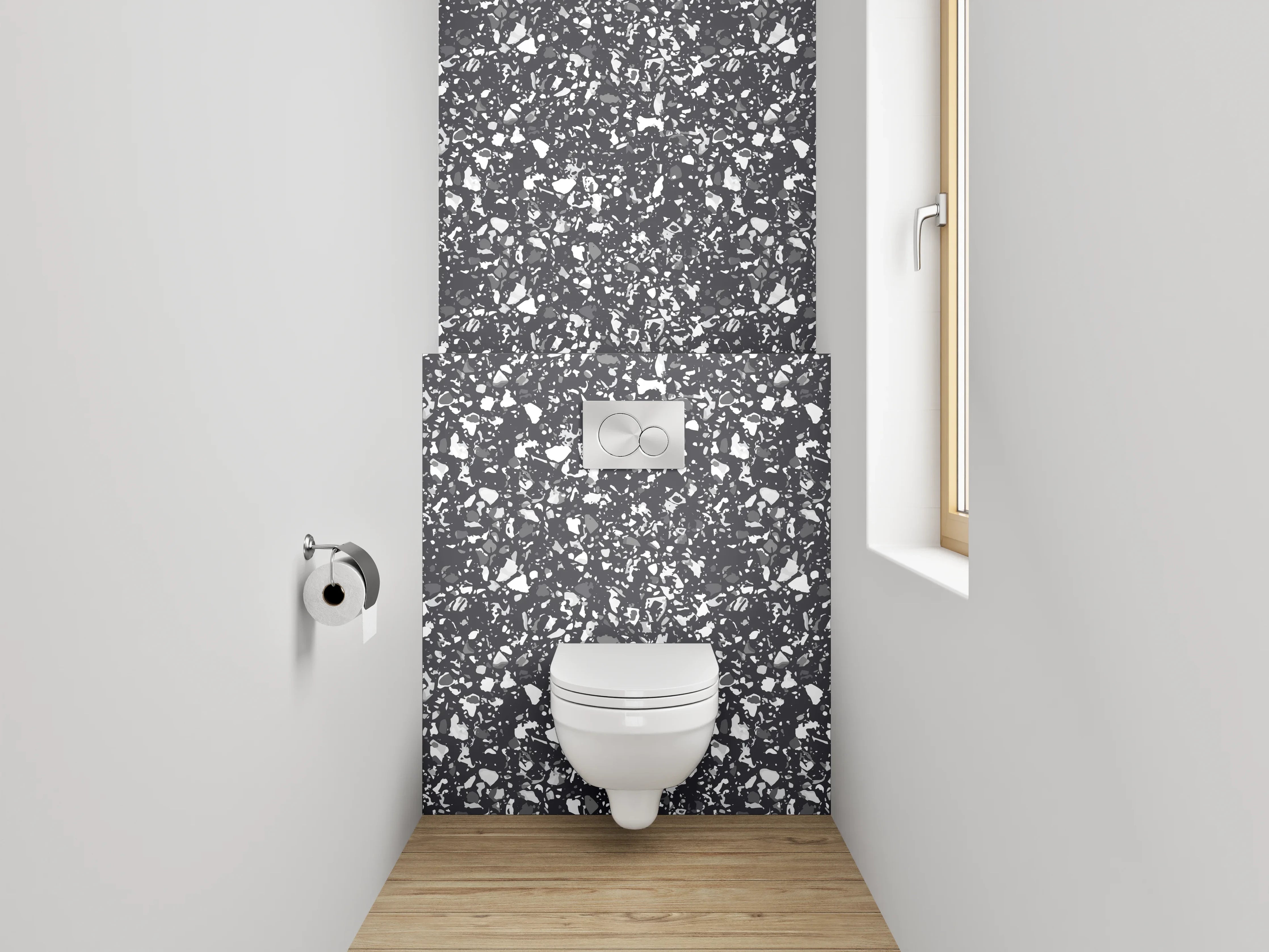 WC-Rückwand - Marmorierte Schwarz-Weiß Struktur