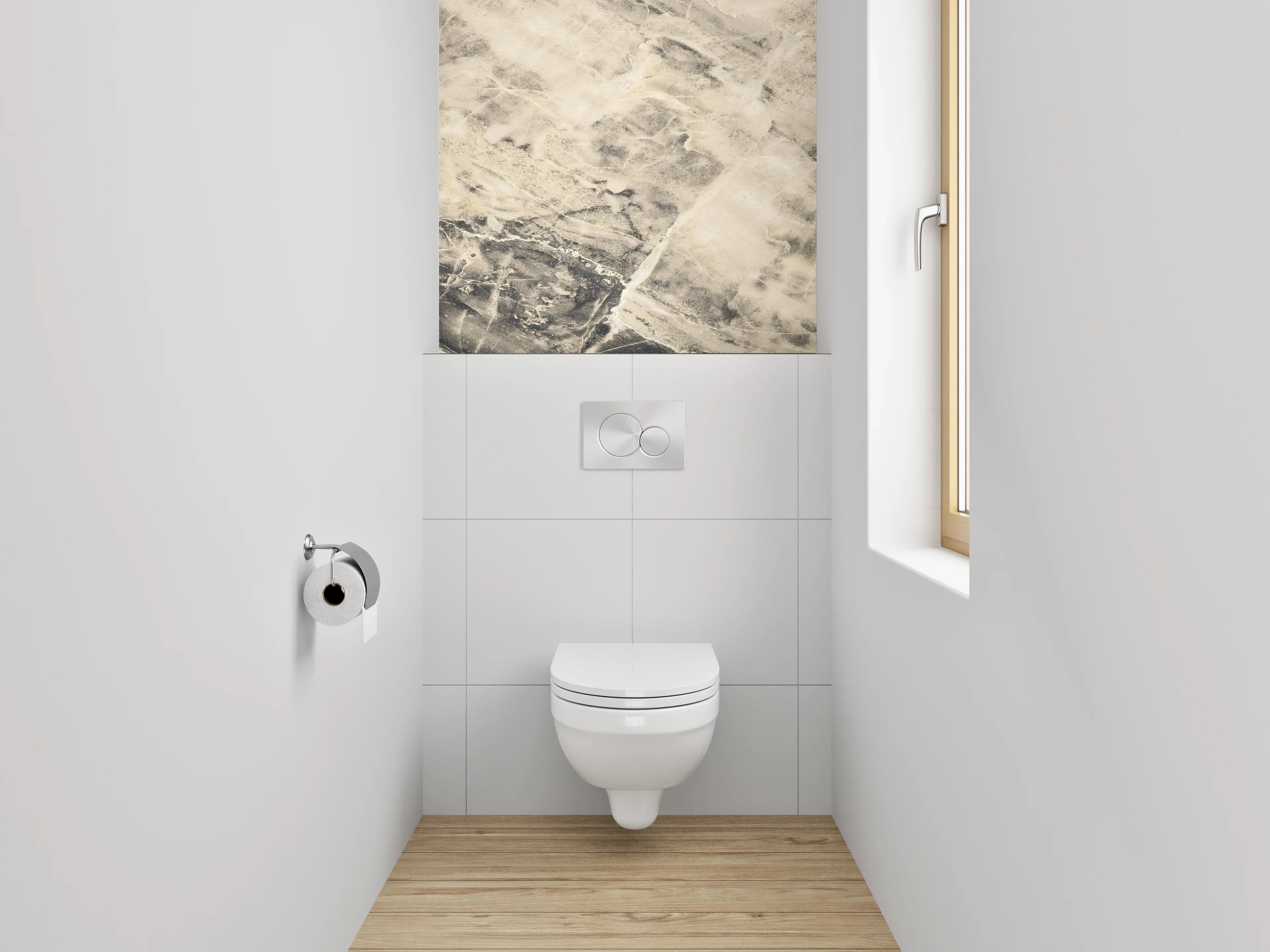 WC-Rückwand - Marmoroptik Beige Schwarz Weiß