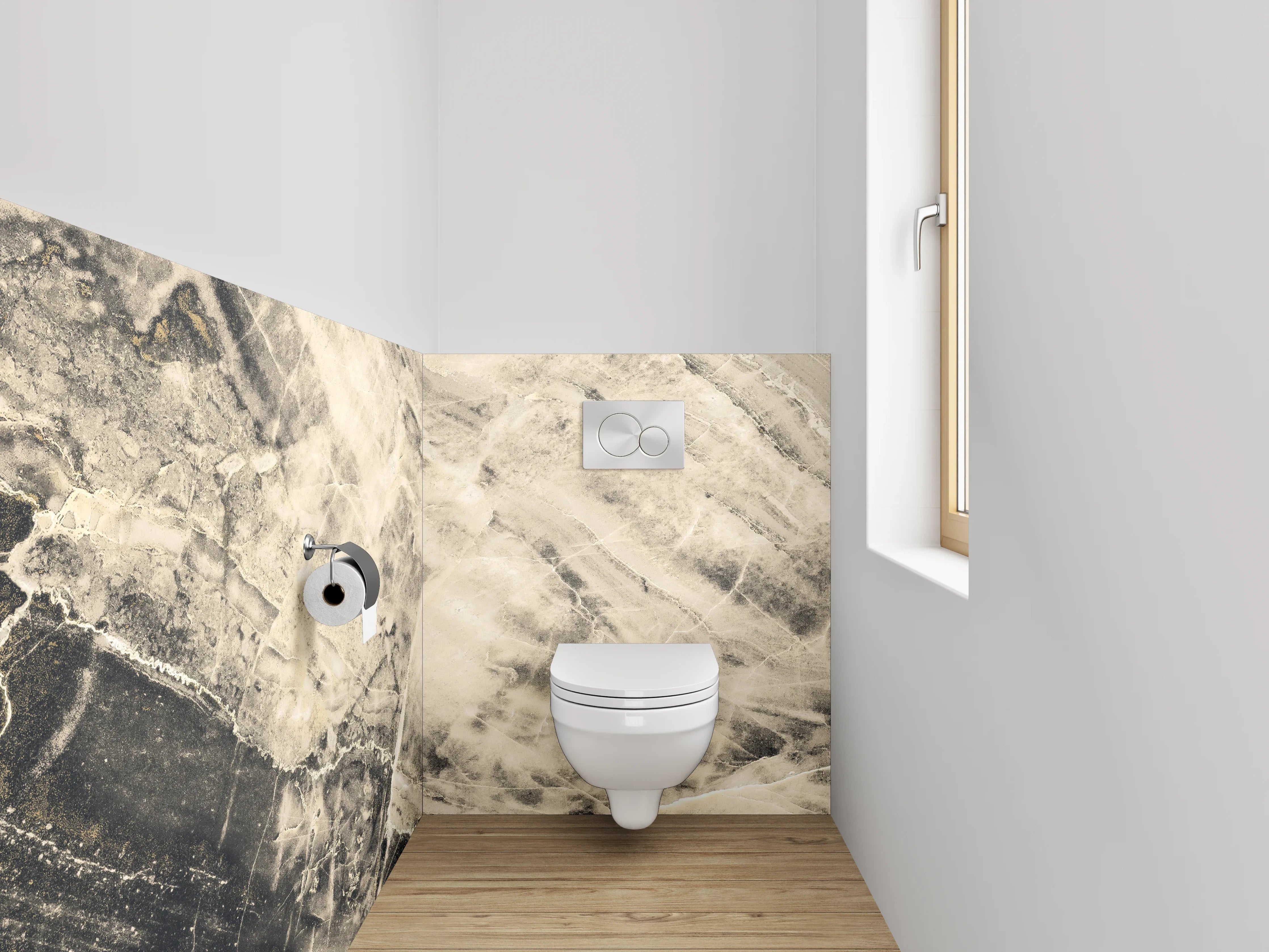 WC-Rückwand - Marmoroptik Beige Schwarz Weiß