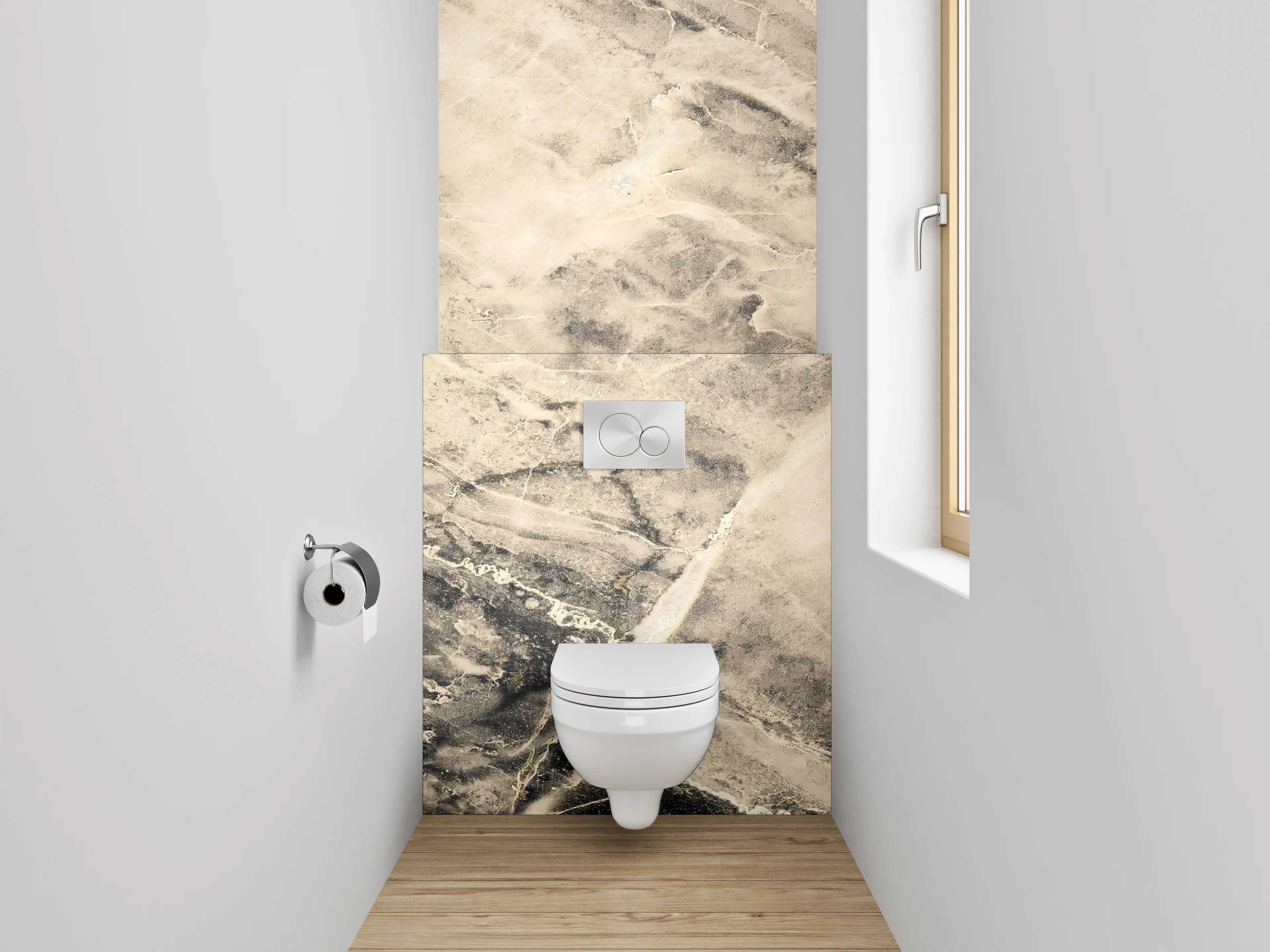WC-Rückwand - Marmoroptik Beige Schwarz Weiß