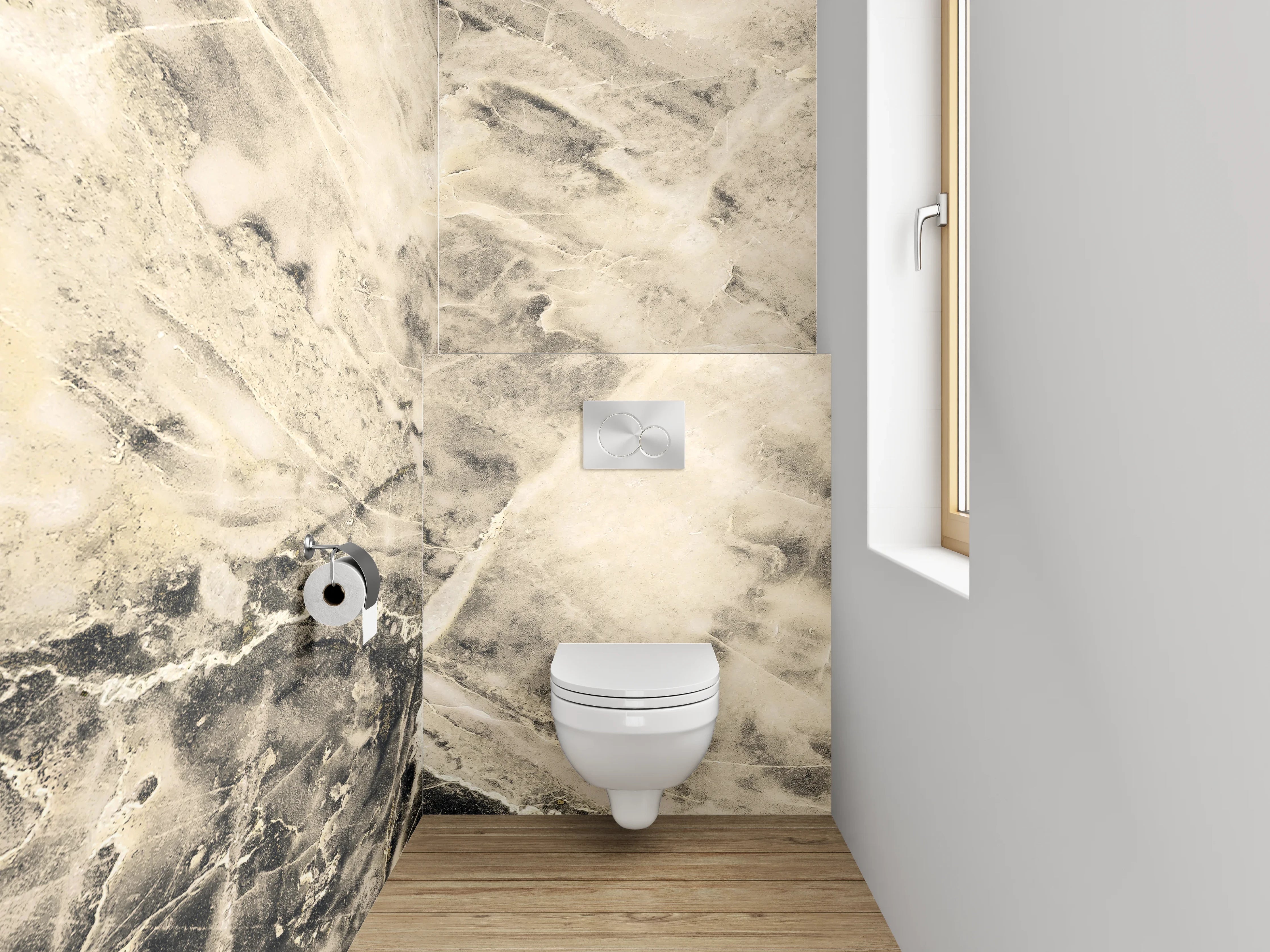 WC-Rückwand - Marmoroptik Beige Schwarz Weiß