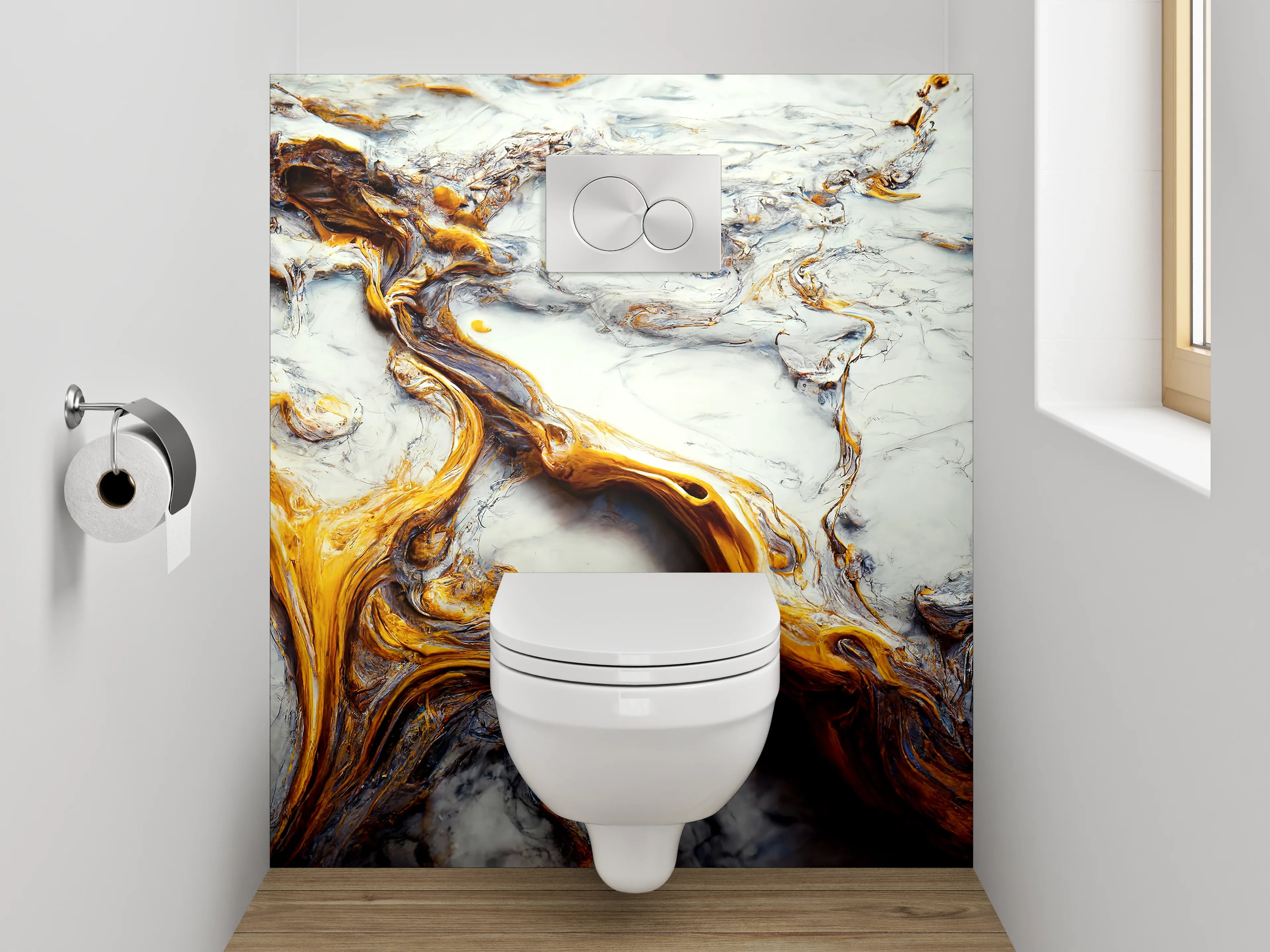WC-Rückwand - Marmoroptik Gold Abstrakt Design