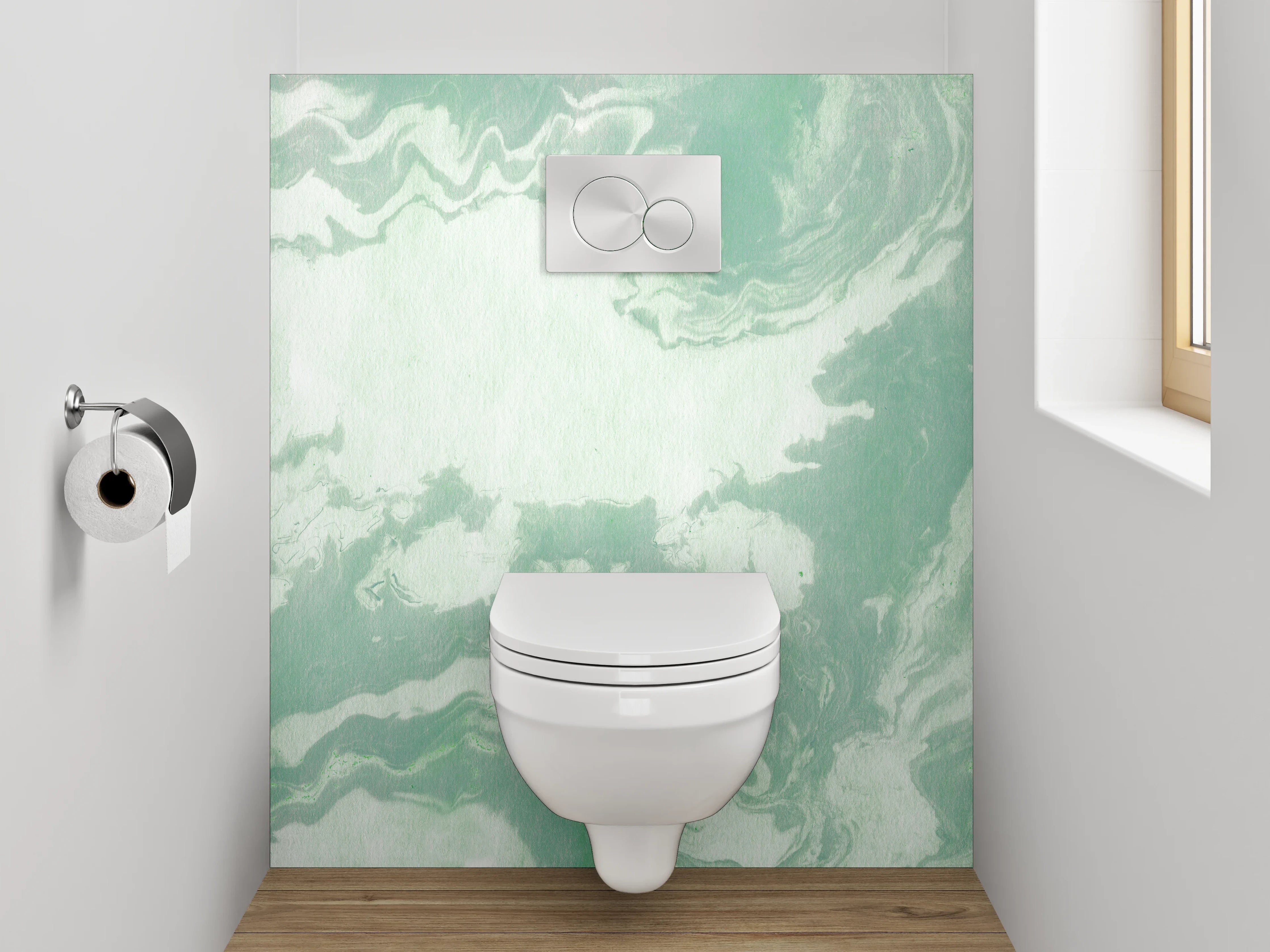 WC-Rückwand - Marmoroptik Grün Weiß Abstrakt