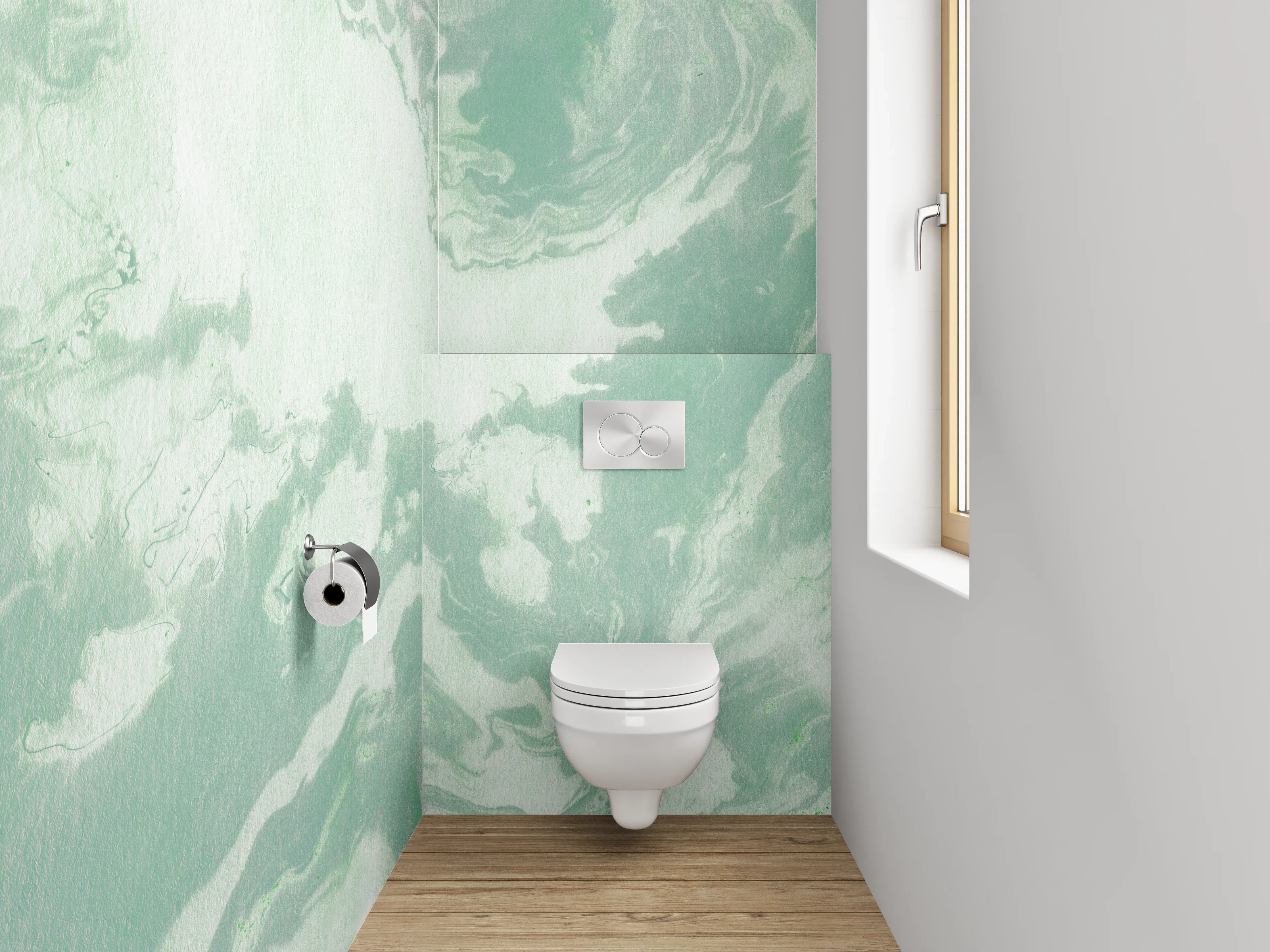 WC-Rückwand - Marmoroptik Grün Weiß Abstrakt