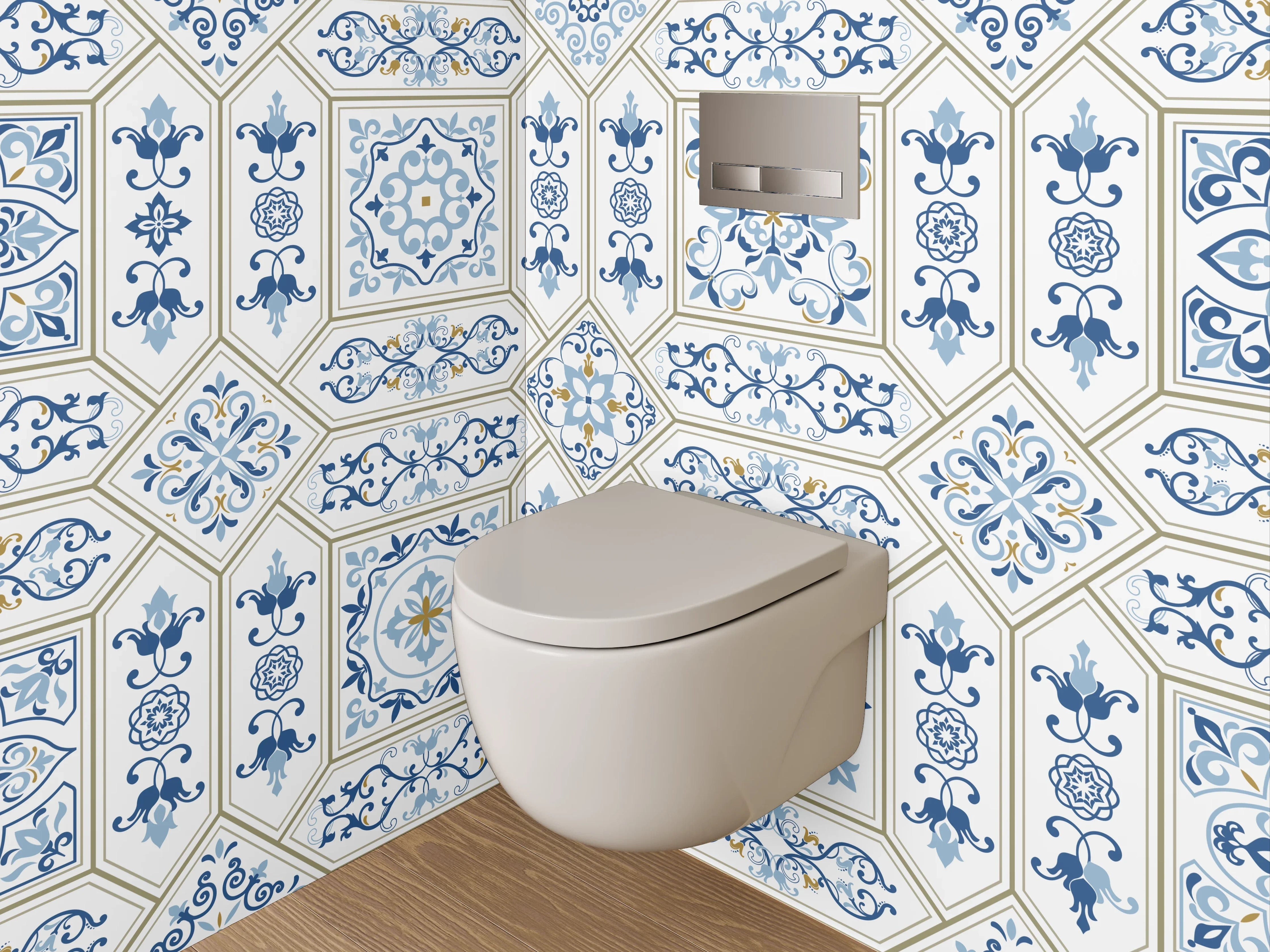 WC-Rückwand - Marokkanisches Fliesendesign Blau Grau Weiß