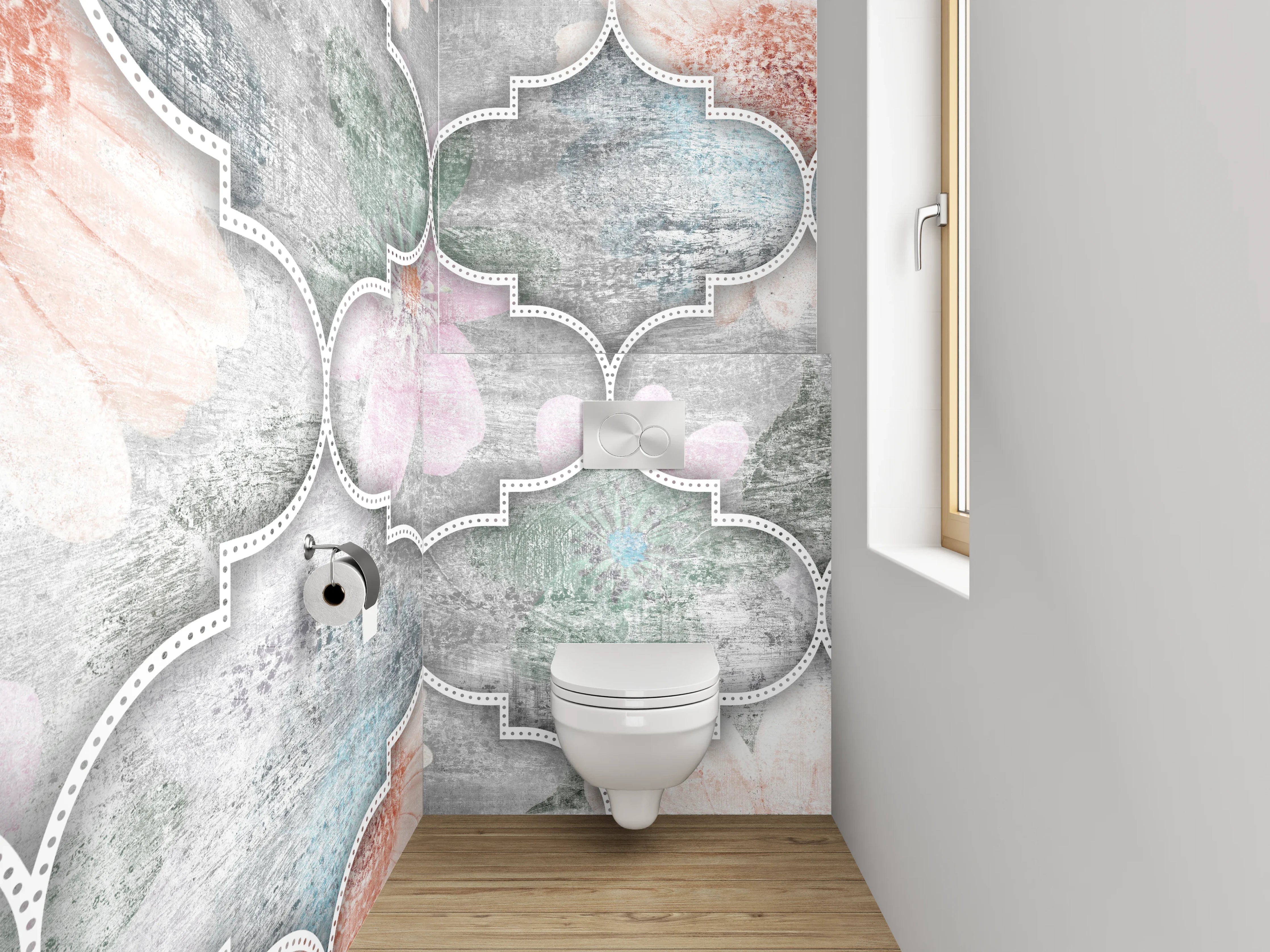 WC-Rückwand - Marokkanisches Mosaik-Fliesenmuster in Pastell