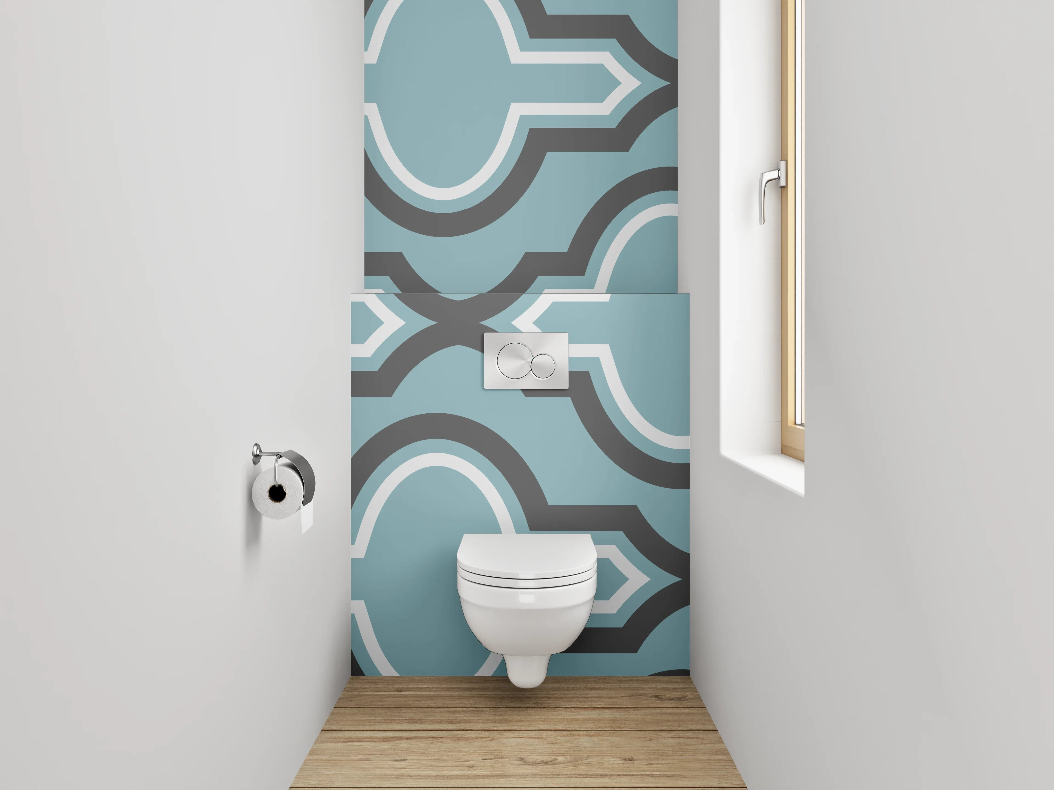 WC-Rückwand - Marokkanisches Retro-Muster Blau-Grau