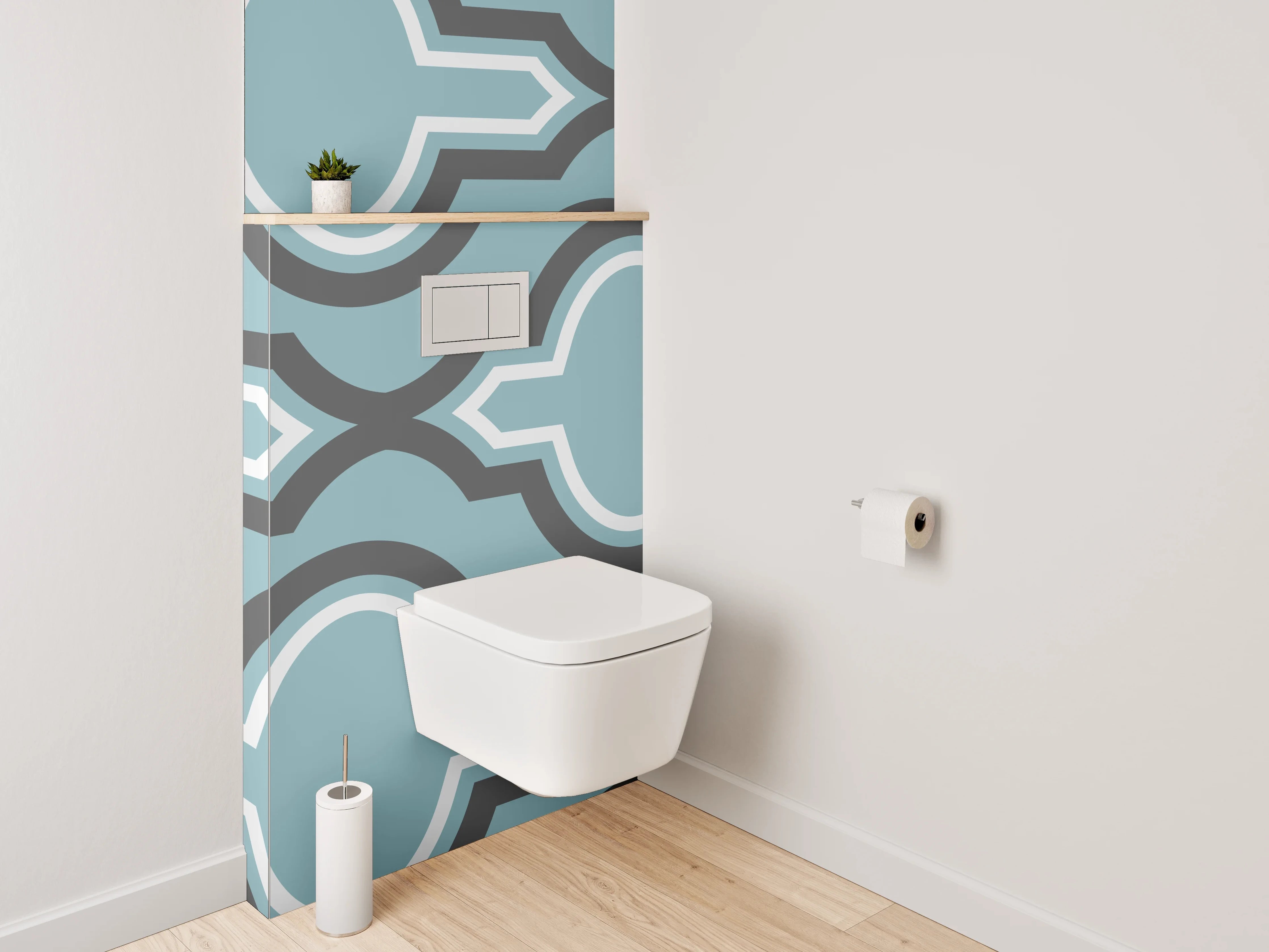 WC-Rückwand - Marokkanisches Retro-Muster Blau-Grau