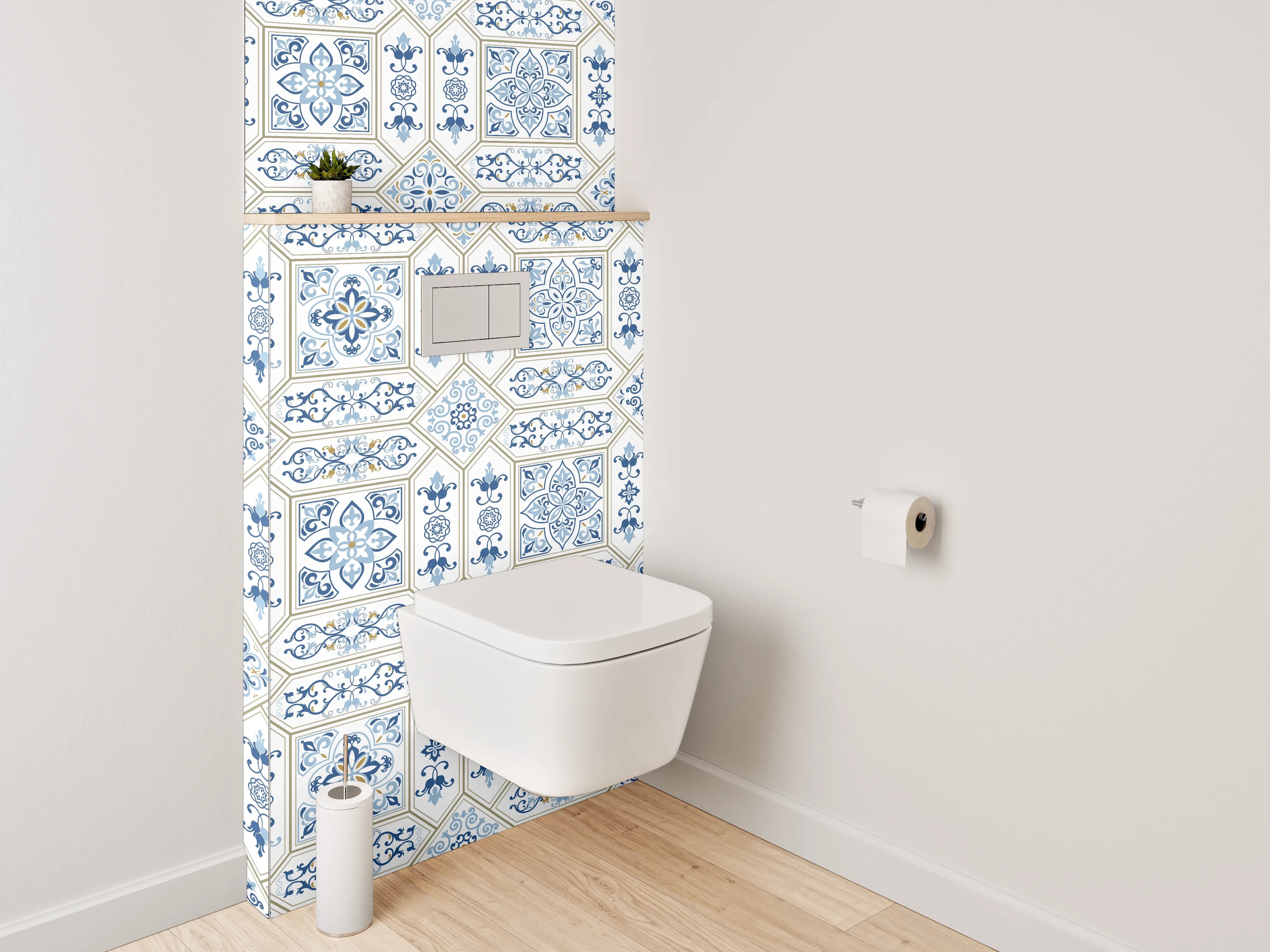 WC-Rückwand - Mediterrane Fliesenoptik Blau Weiß Muster