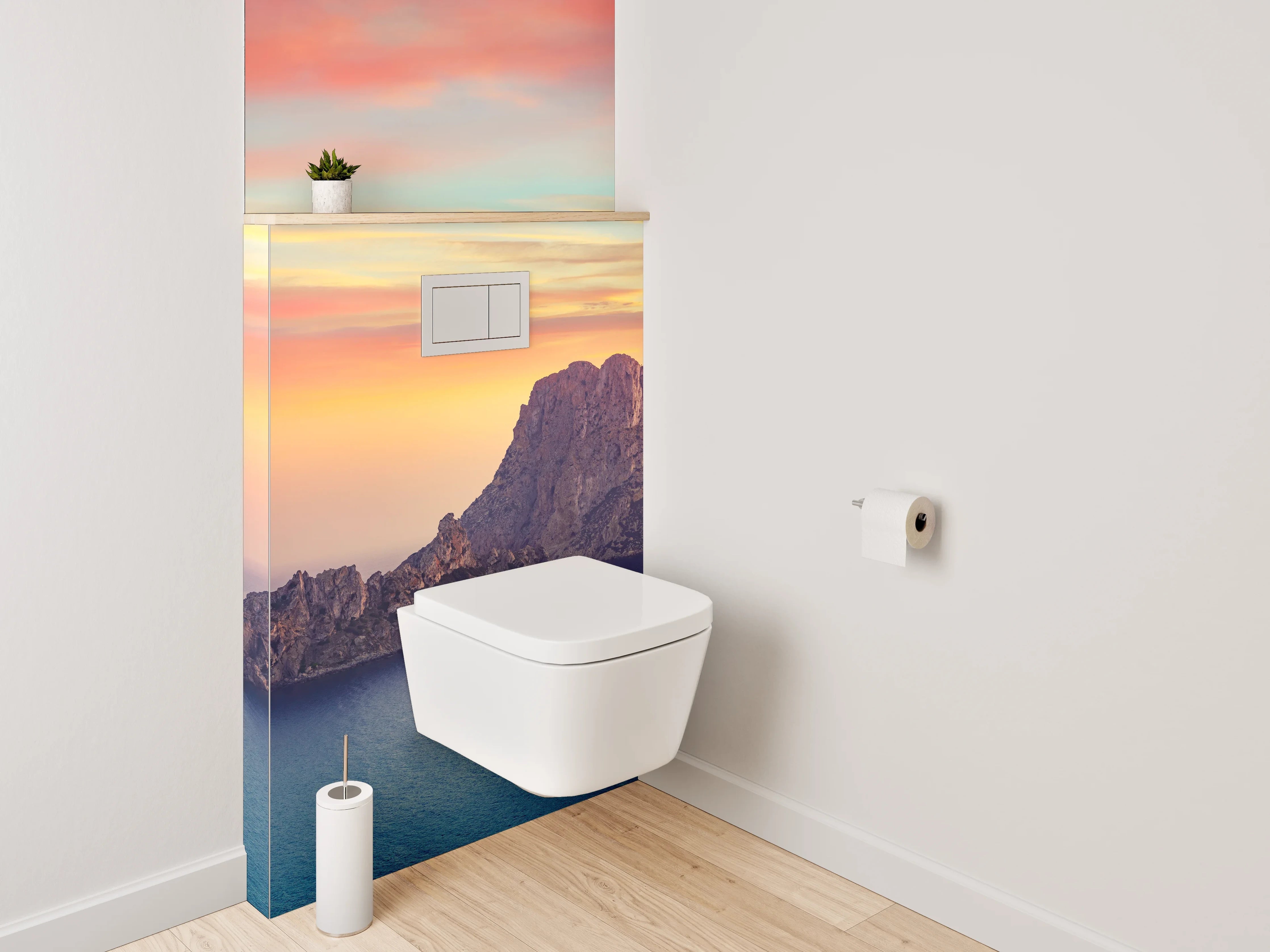 WC-Rückwand - Mediterrane Insel im Sonnenuntergang