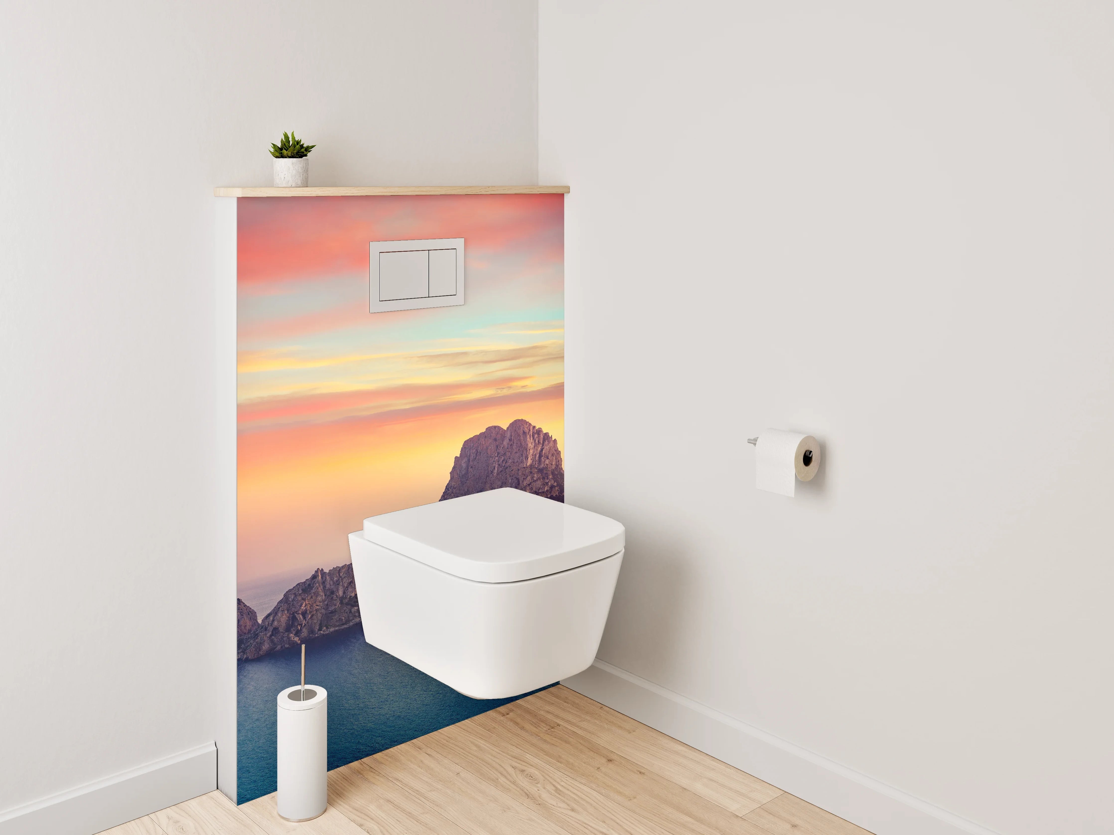 WC-Rückwand - Mediterrane Insel im Sonnenuntergang
