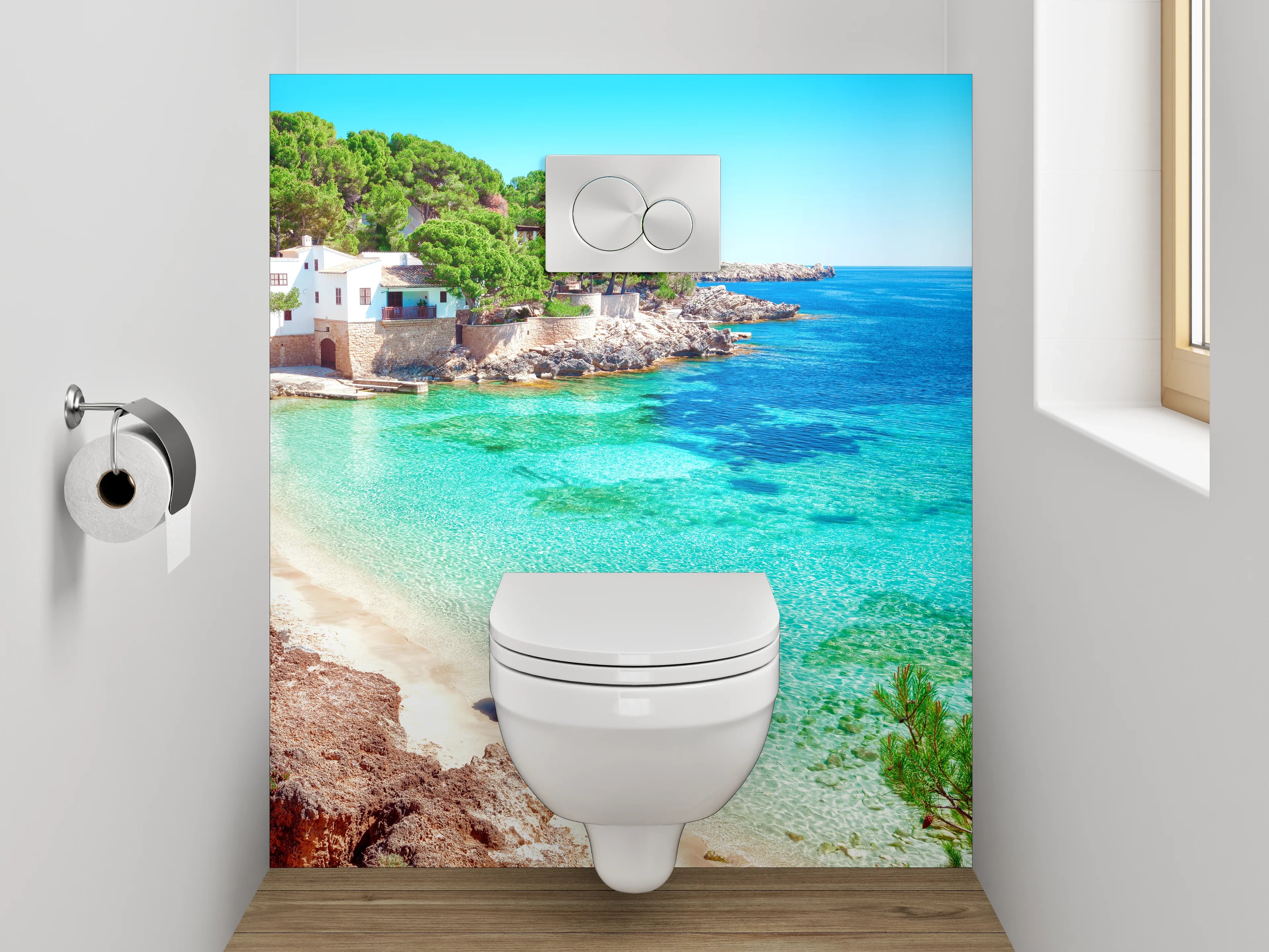 WC-Rückwand - Mediterrane Strandbucht mit türkisblauem Meer
