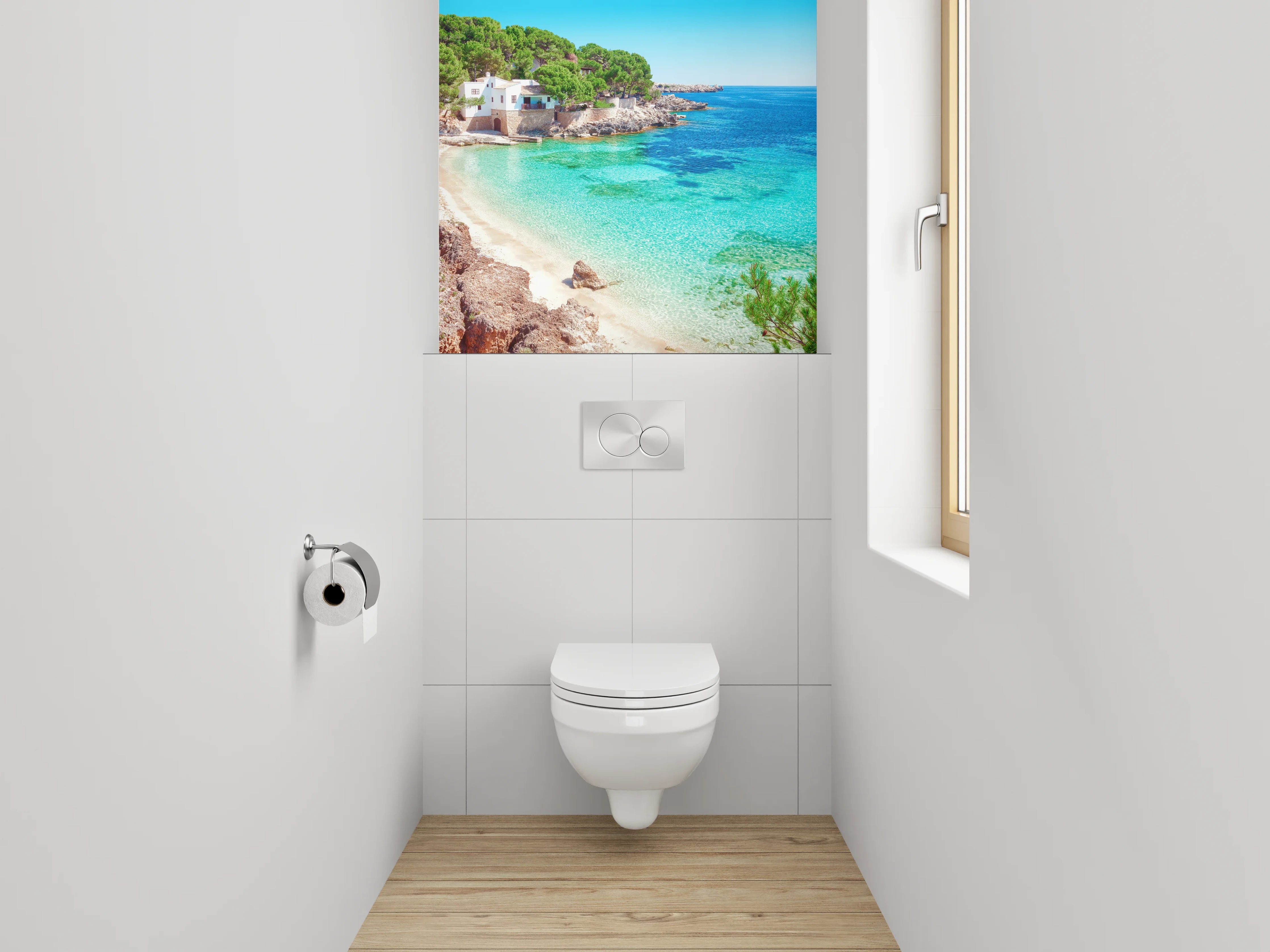 WC-Rückwand - Mediterrane Strandbucht mit türkisblauem Meer