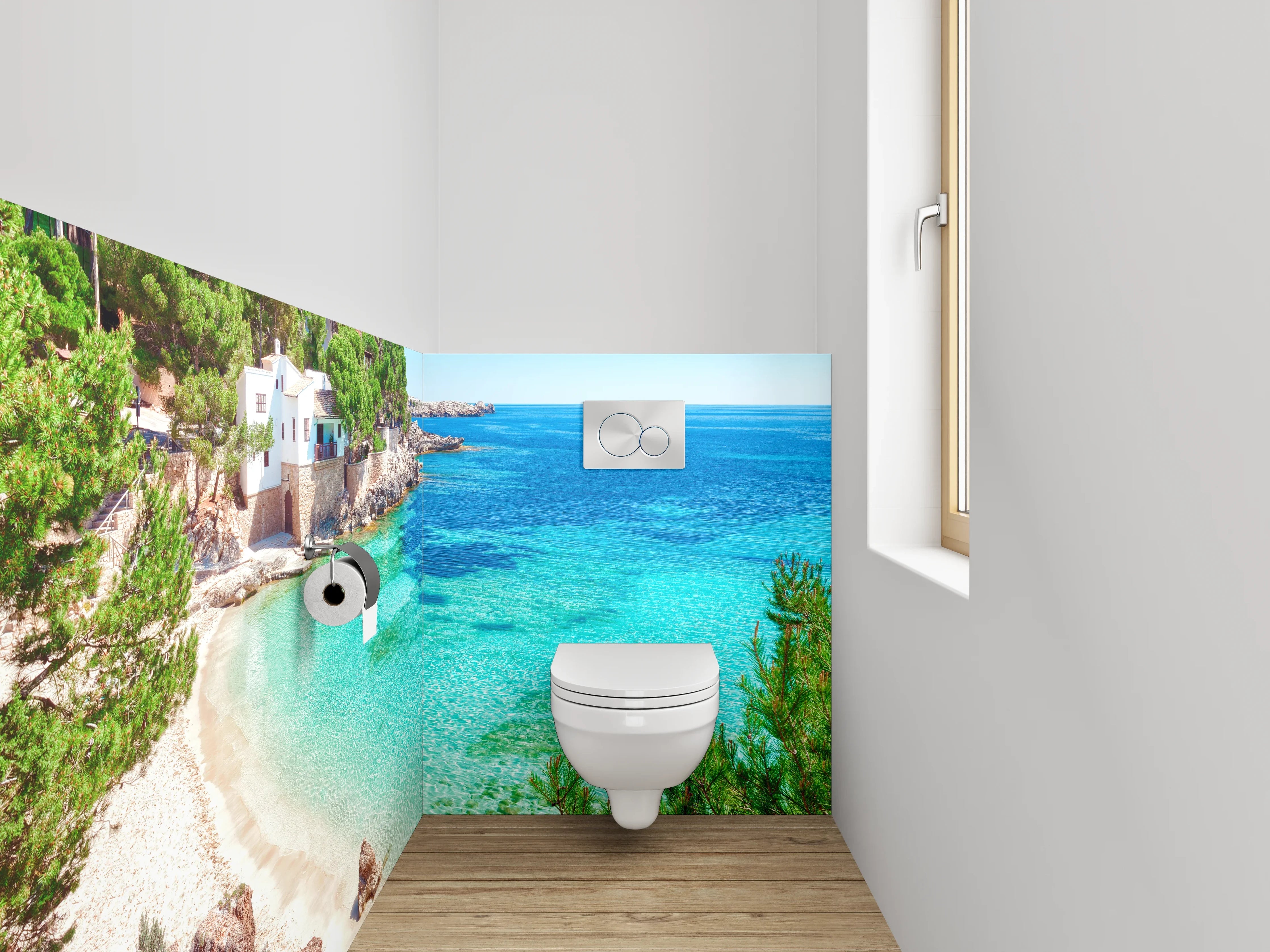 WC-Rückwand - Mediterrane Strandbucht mit türkisblauem Meer