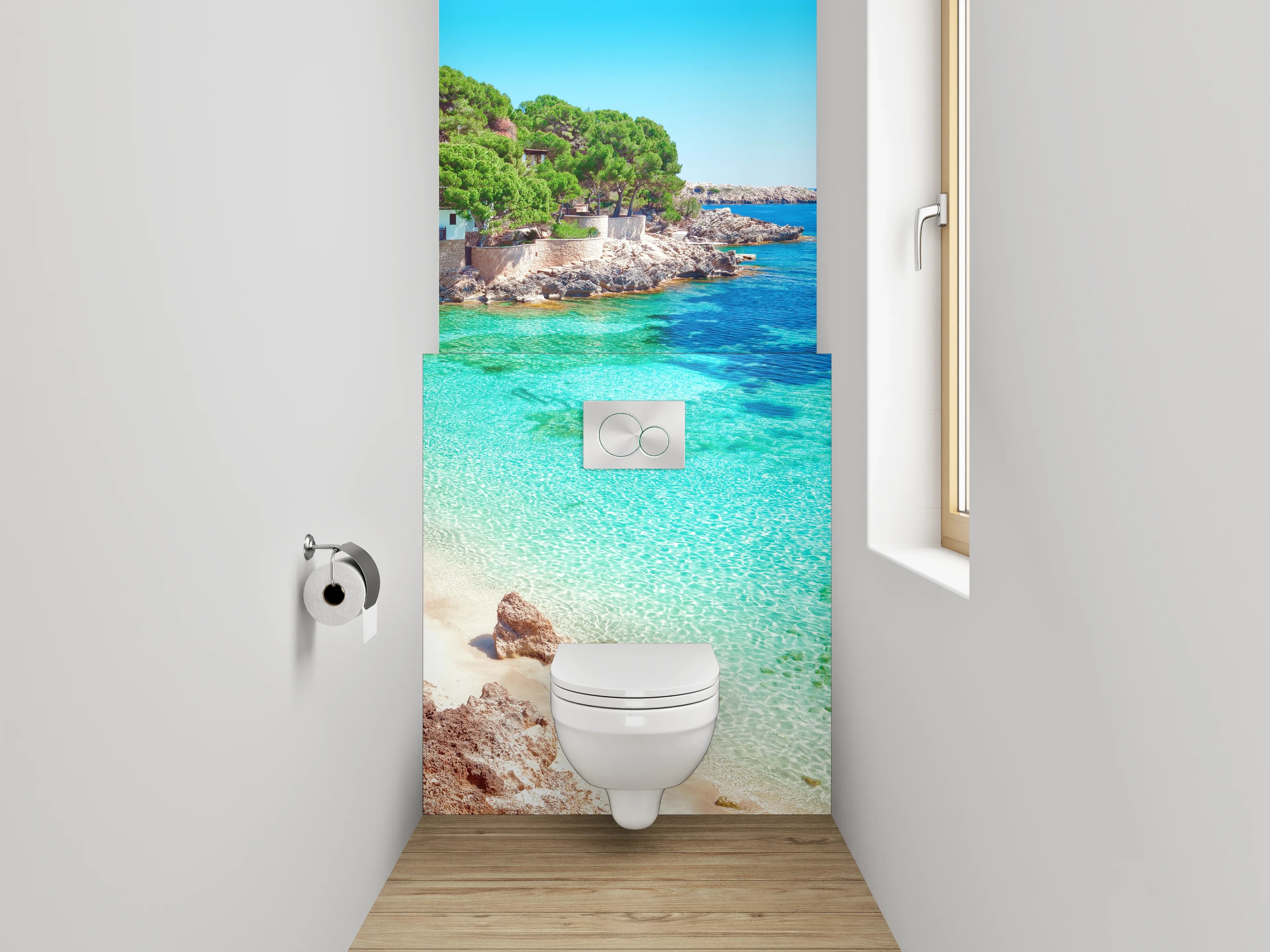 WC-Rückwand - Mediterrane Strandbucht mit türkisblauem Meer