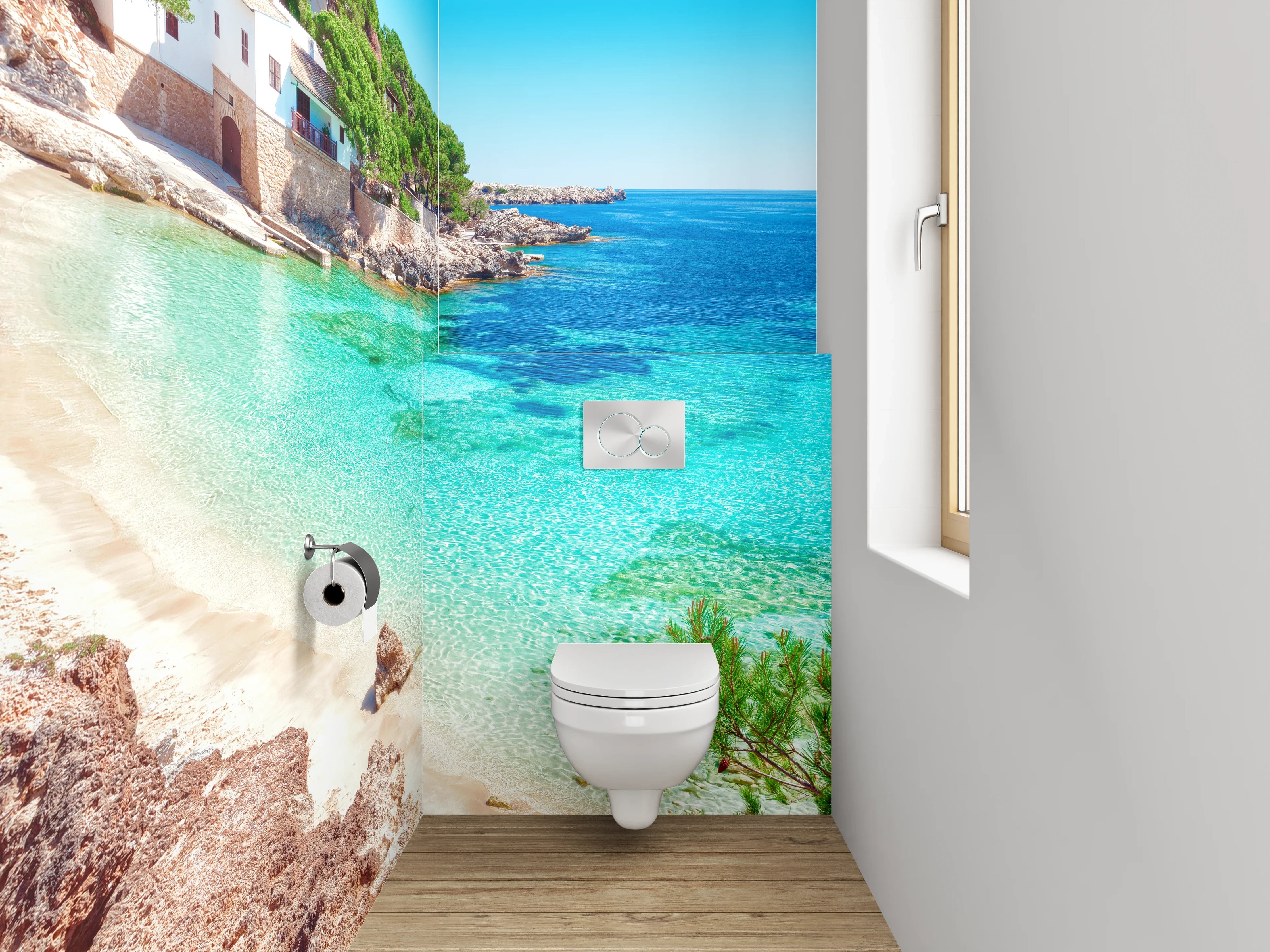 WC-Rückwand - Mediterrane Strandbucht mit türkisblauem Meer