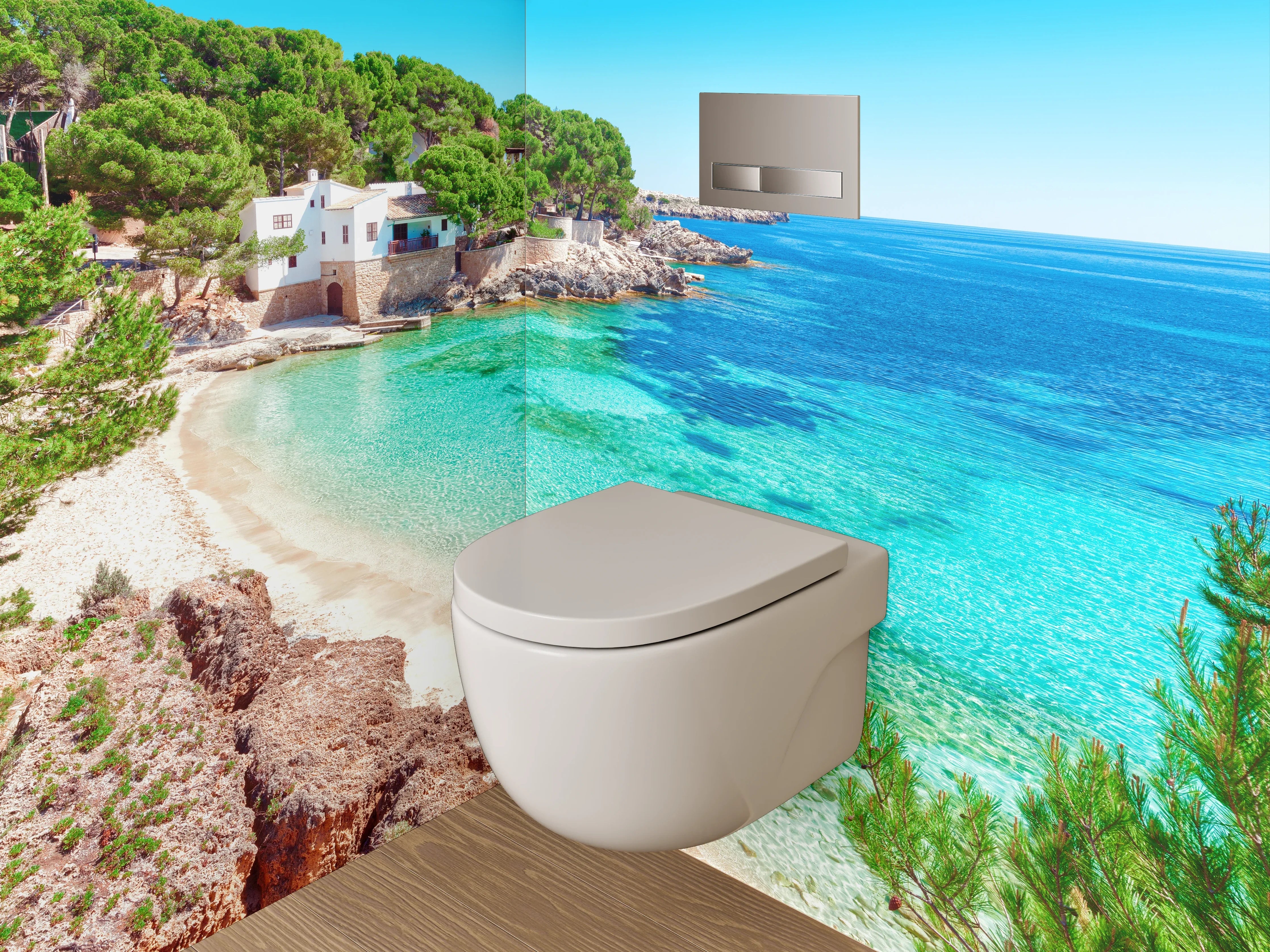 WC-Rückwand - Mediterrane Strandbucht mit türkisblauem Meer